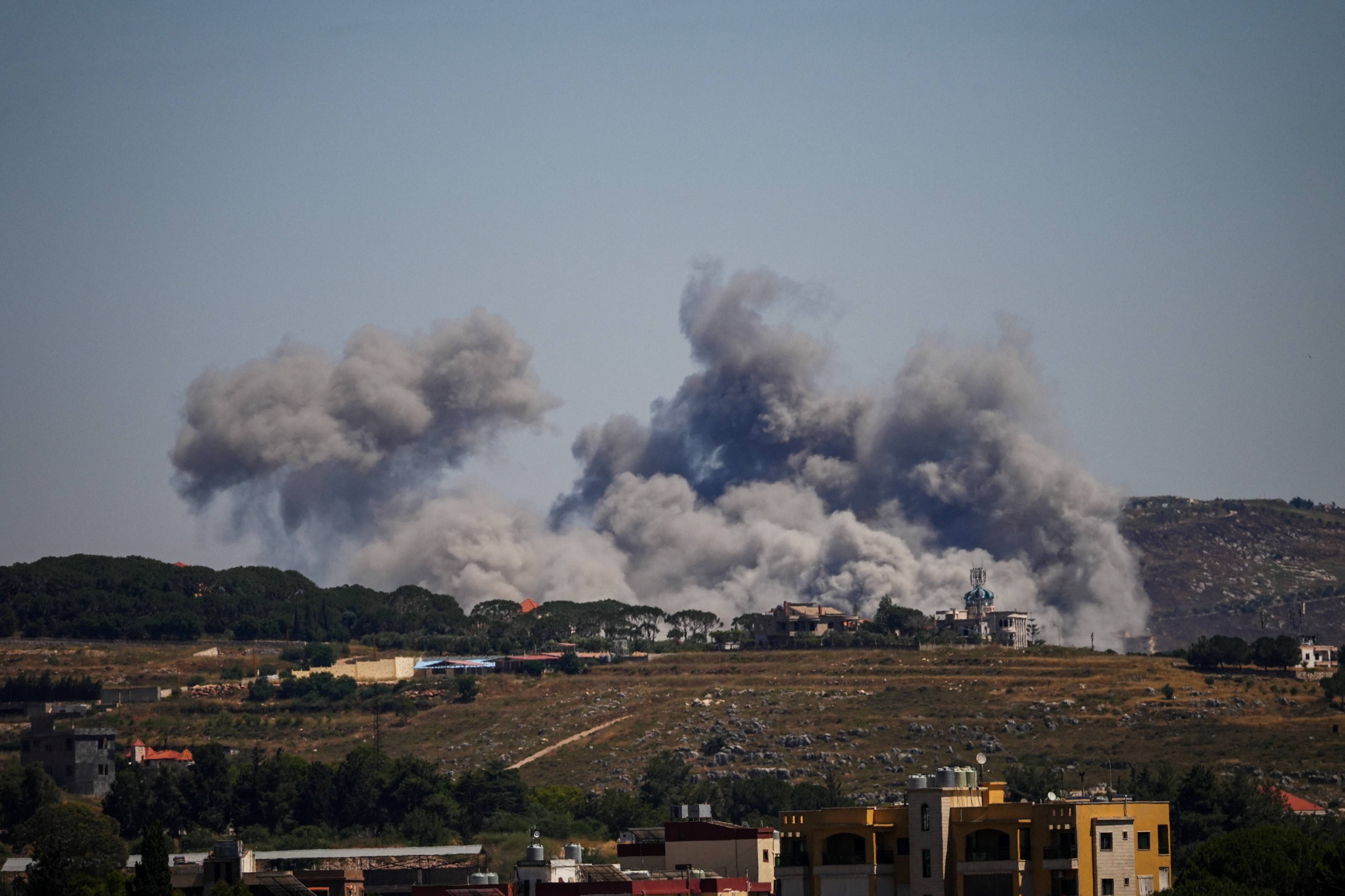 Smoke billows from southern Lebanon, following Israeli strikes, as seen from Nabatieh, Lebanon, June 4, 2026. (Reuters)