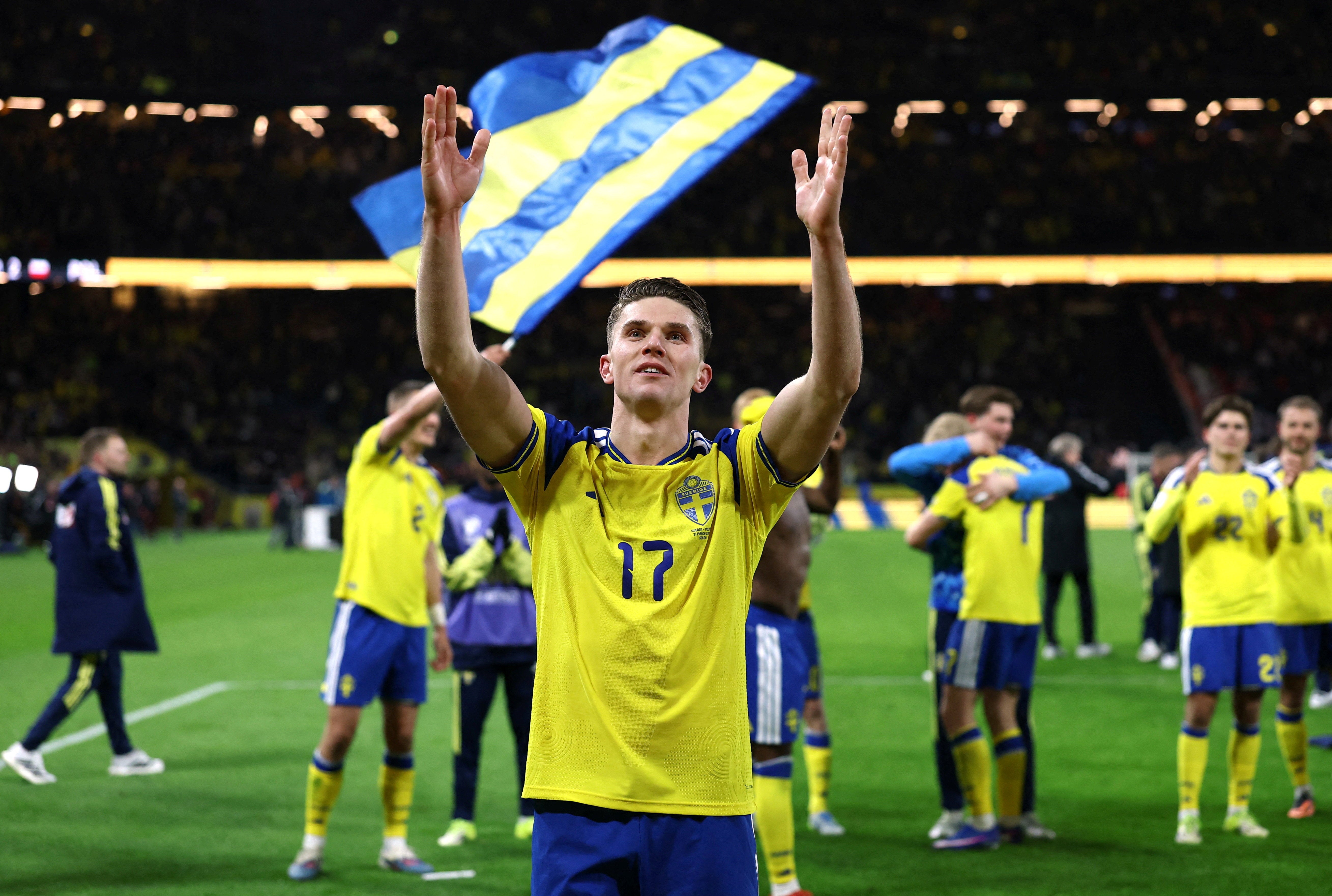 Viktor Gyokeres celebrates after helping Sweden to qualify for the World Cup