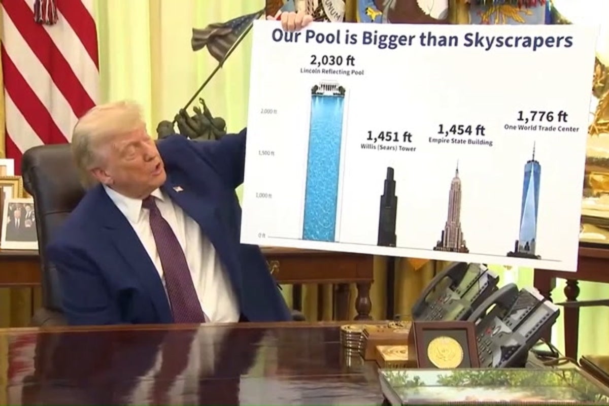 Trump shows off bizarre chart comparing reflecting pool to building sizes