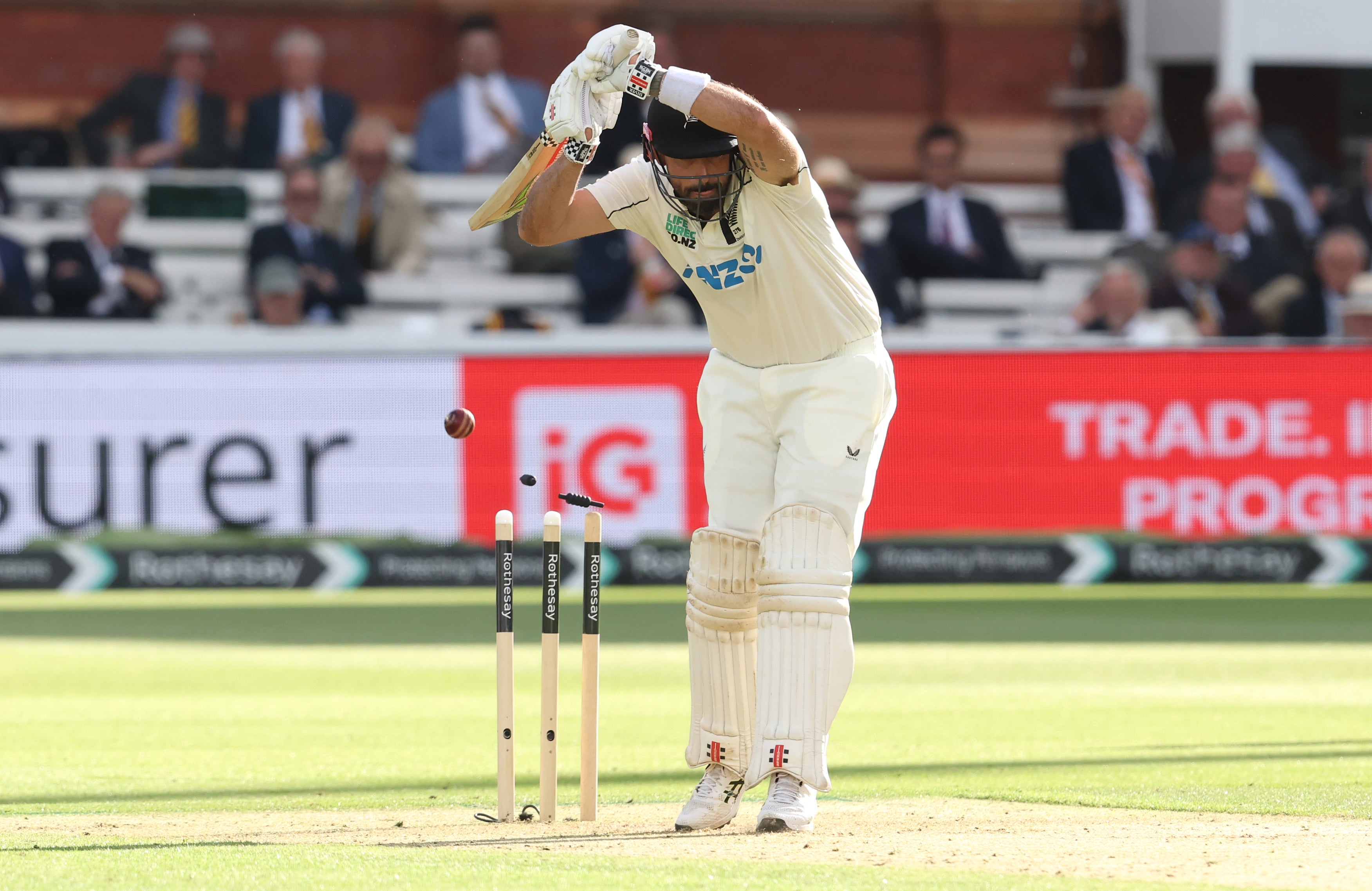 Daryl Mitchell was bowled leaving by Ollie Robinson