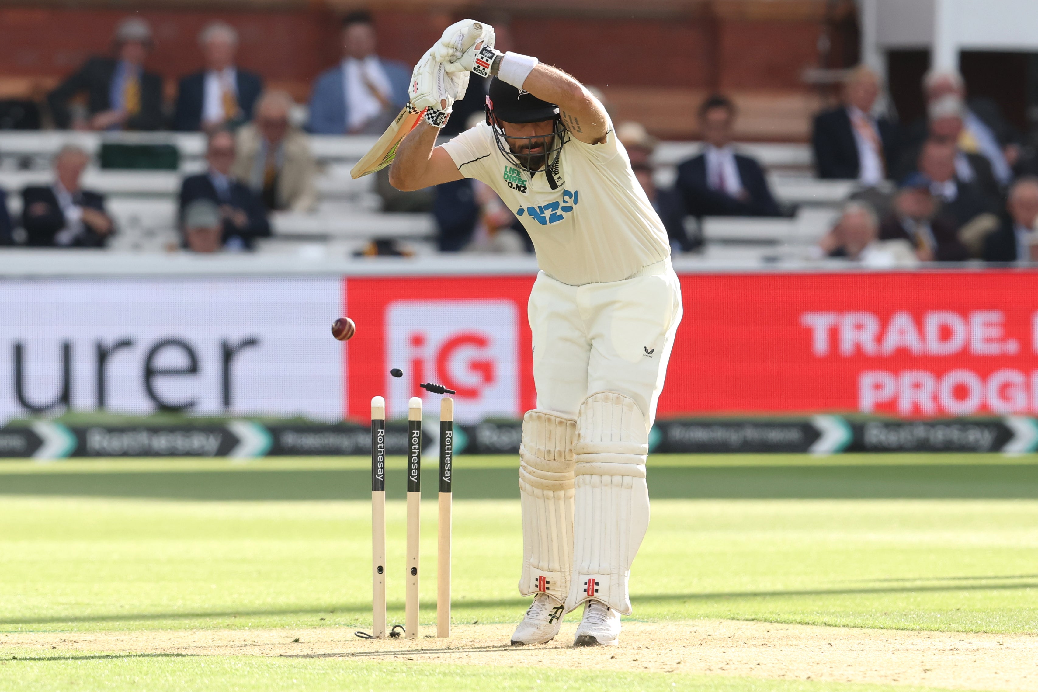 Daryl Mitchell was bowled leaving one from Ollie Robinson (Getty)
