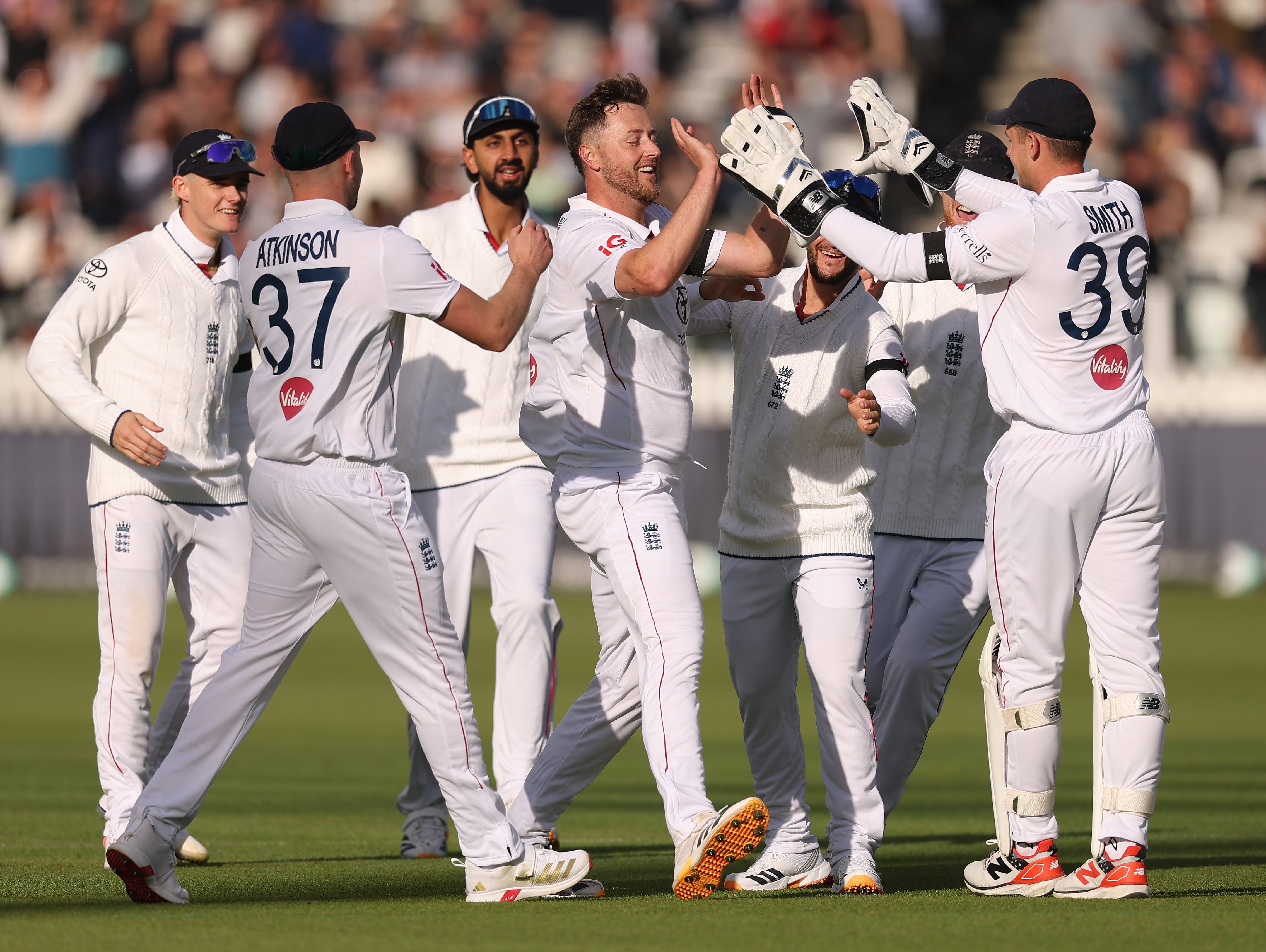 Ollie Robinson struck three times in his first over on his return to Test cricket