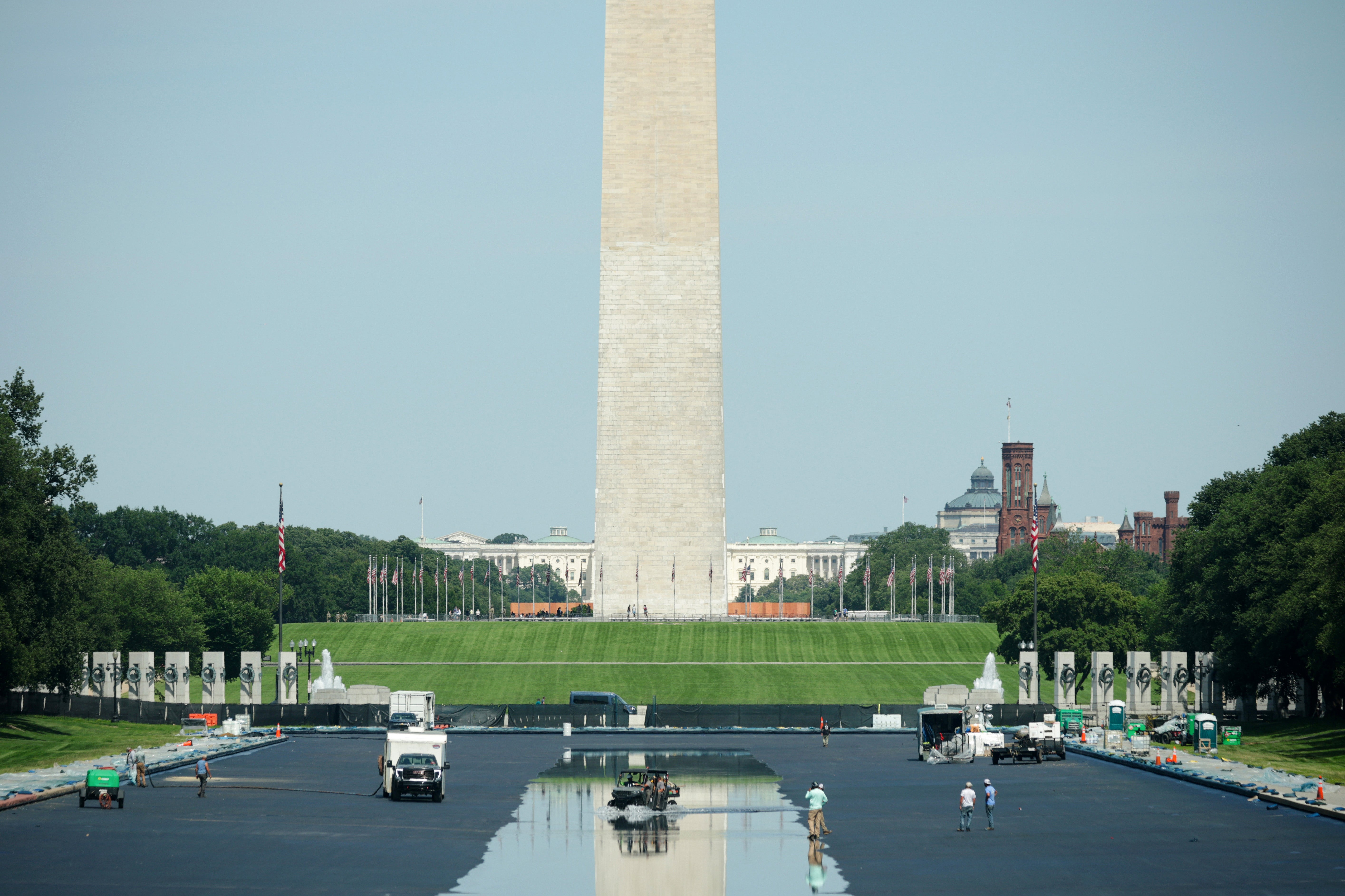 The Lincoln Memorial Reflecting Pool has completed its renovation under Donald Trump's administration and has begun to fill with water