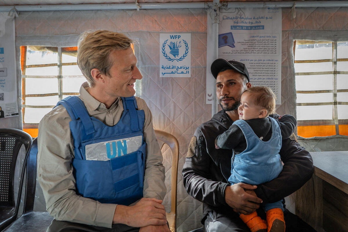 World Food Programme Deputy Executive Director Carl Skau visits the Falastin camp nutrition site, operated by WFP cooperating partner Ard el Insan, during a joint mission with UNICEF Deputy Executive Director Ted Chaiban in Gaza City, January 20, 2026 in this handout picture obtained by Reuters on June 2, 2026. (Reuters)