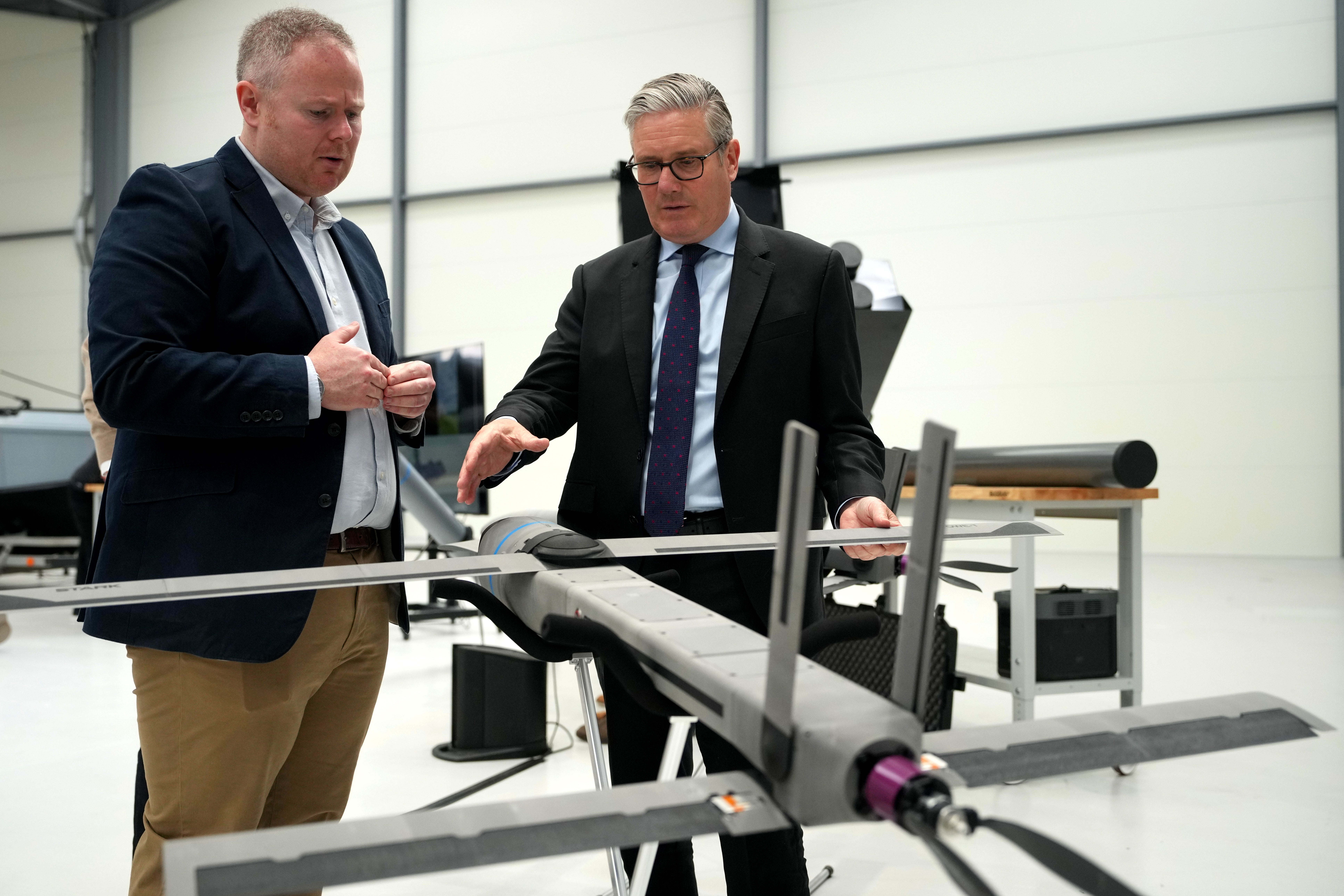 Starmer inspects a drone on a visit to a defence contractor in Wiltshire in June