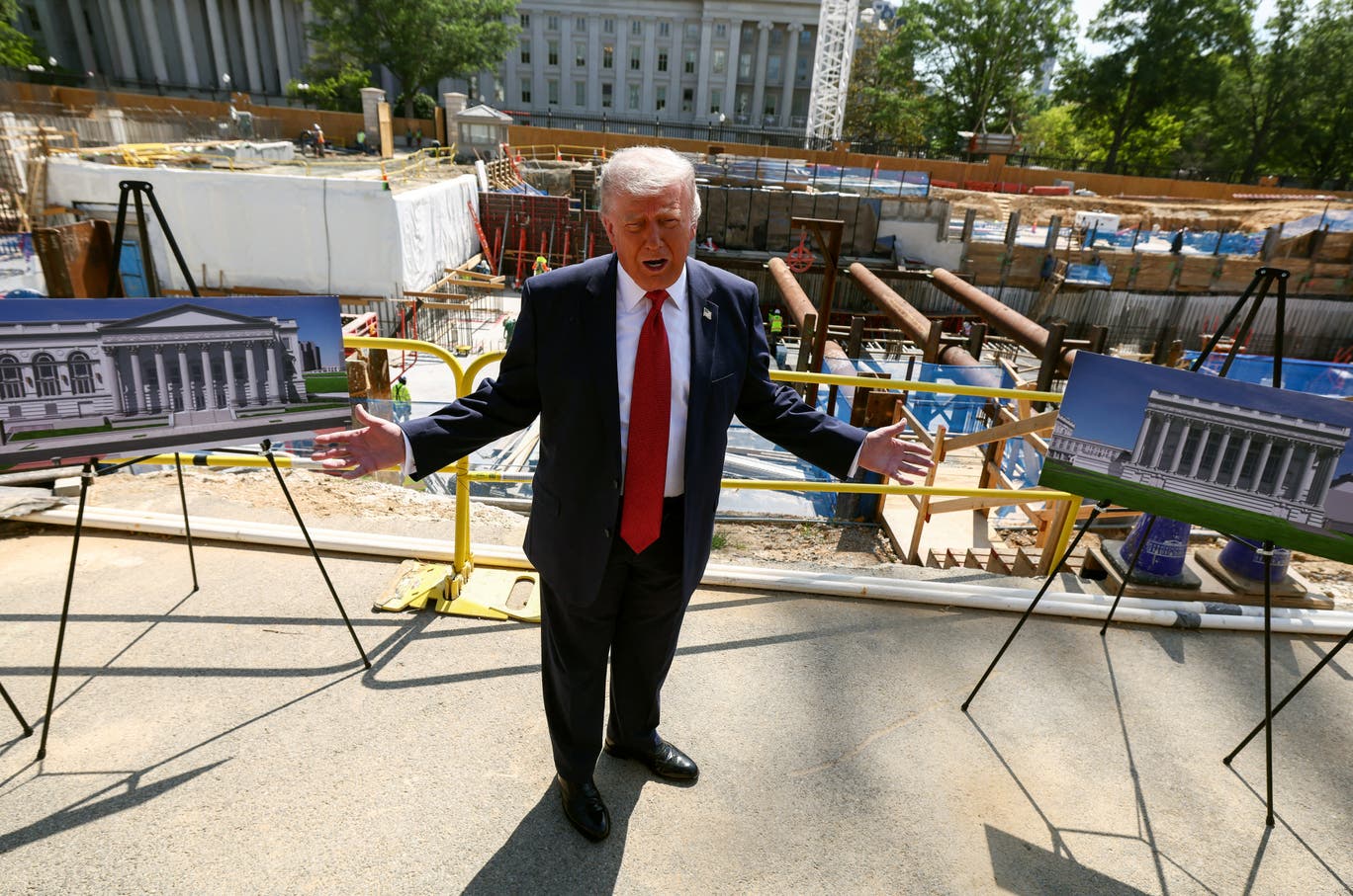 President Donald Trump  at a construction site