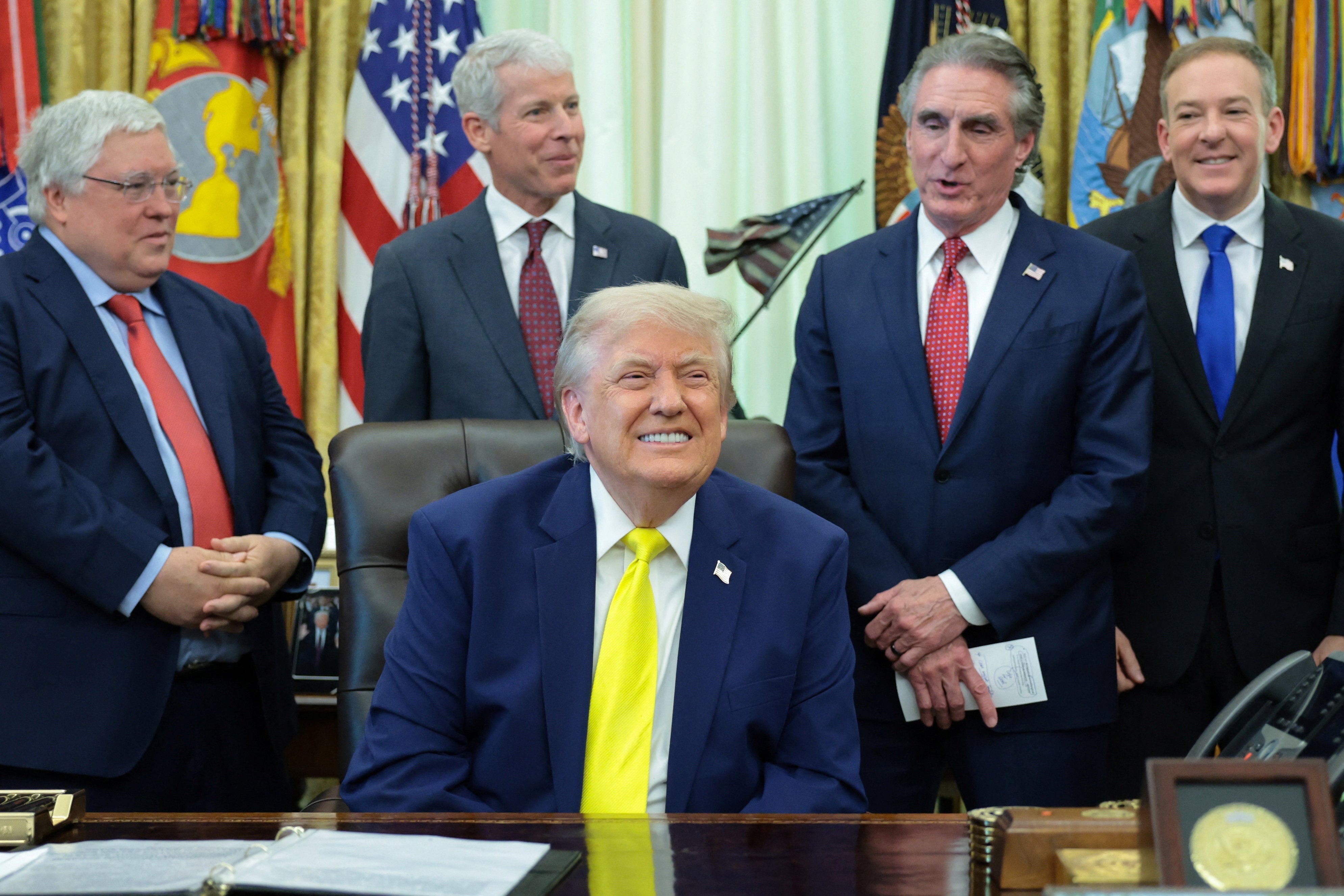 Trump appeared to ‘doze off’ after gathering reporters late afternoon Thursday at an event about ‘clean coal’ with Environmental Protection Agency Administrator Lee Zeldin and Interior Secretary Doug Burgum