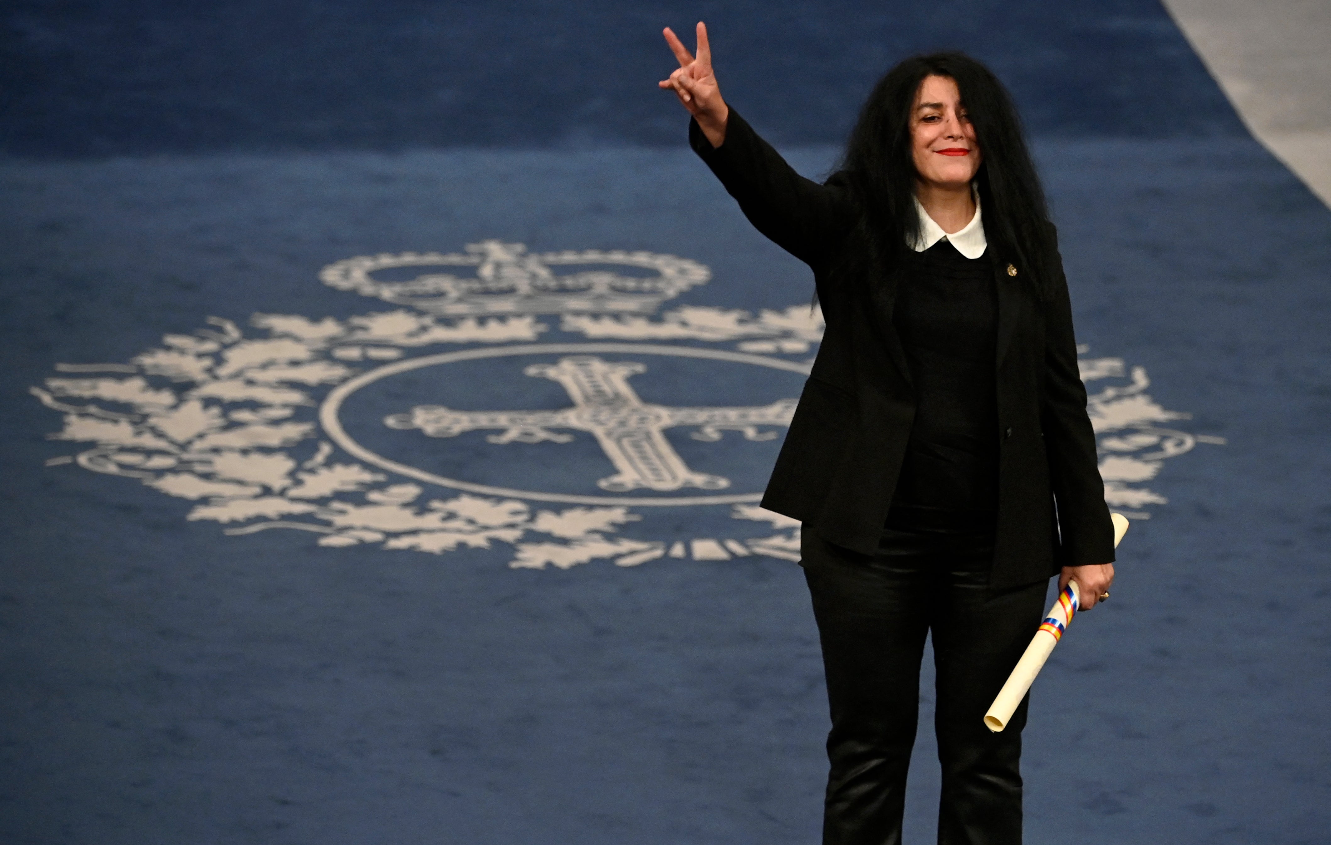 French-Iranian graphic novelist and illustrator Marjane Satrapi during the 2024 Princess of Asturias award ceremony at the Campoamor Theatre in Oviedo