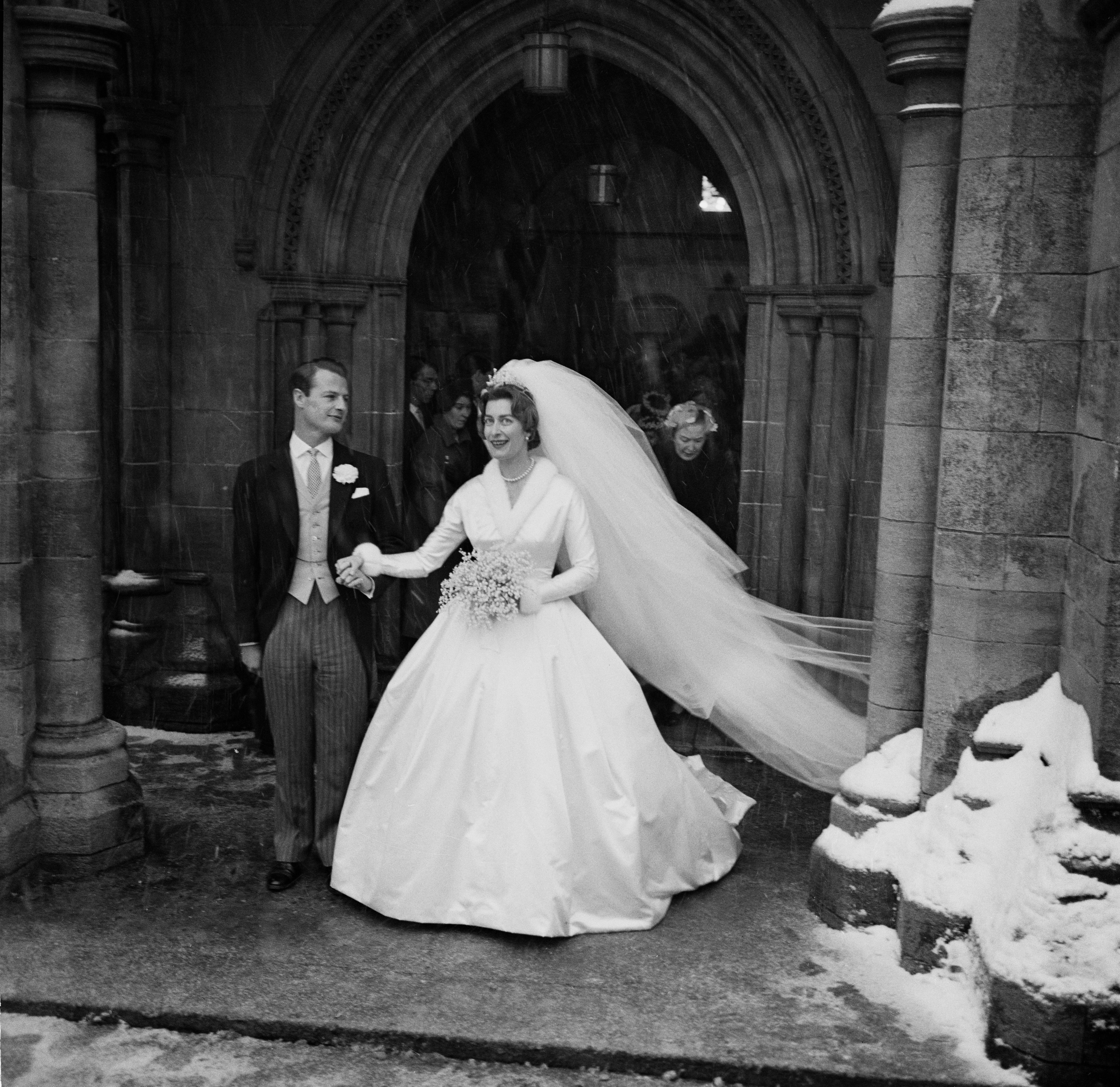 Pamela and David Hicks at their wedding at Romsey Abbey in 1960