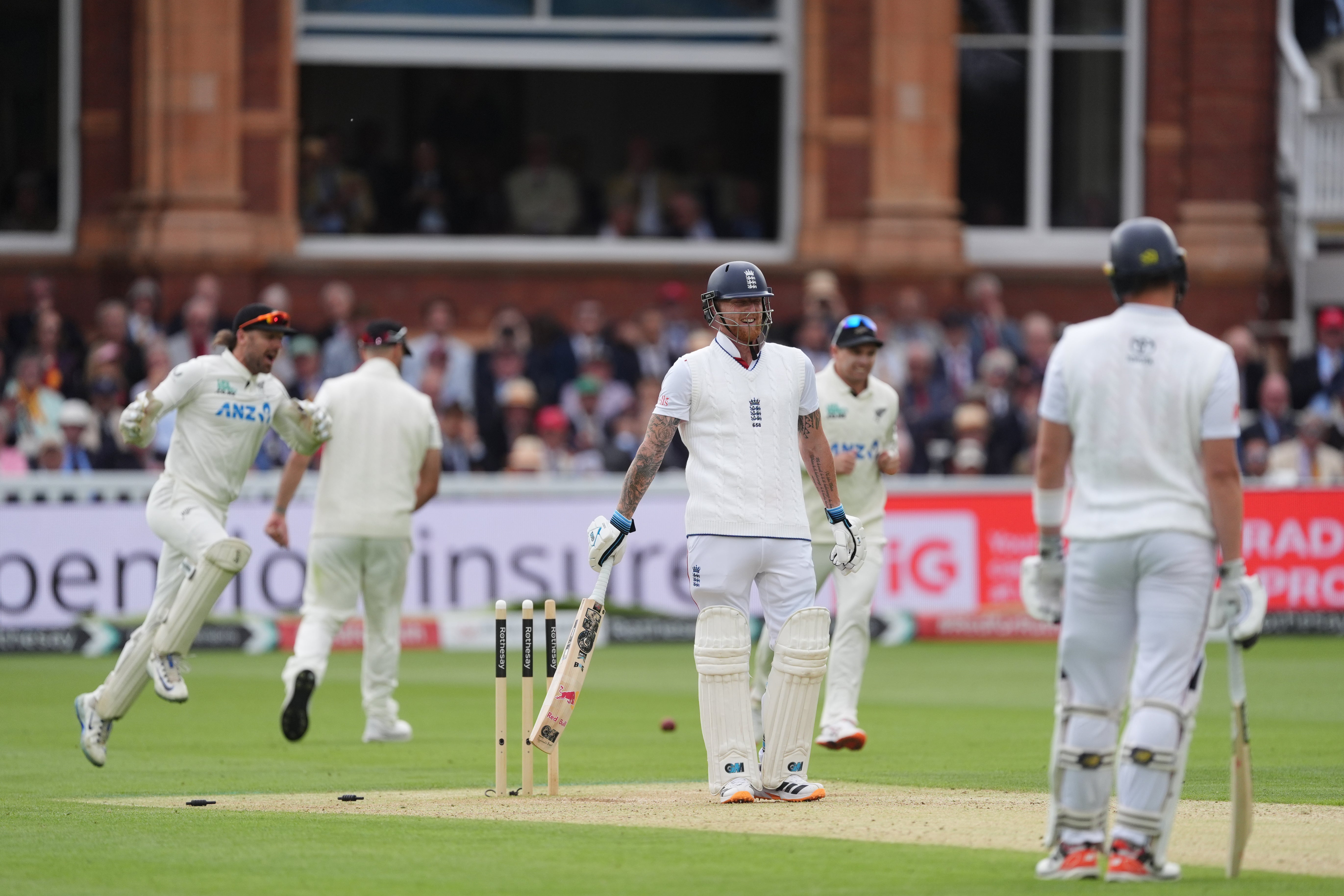 England’s Ben Stokes is bowled by New Zealand’s Nathan Smith (Ben Whitley/PA) (PA Wire)