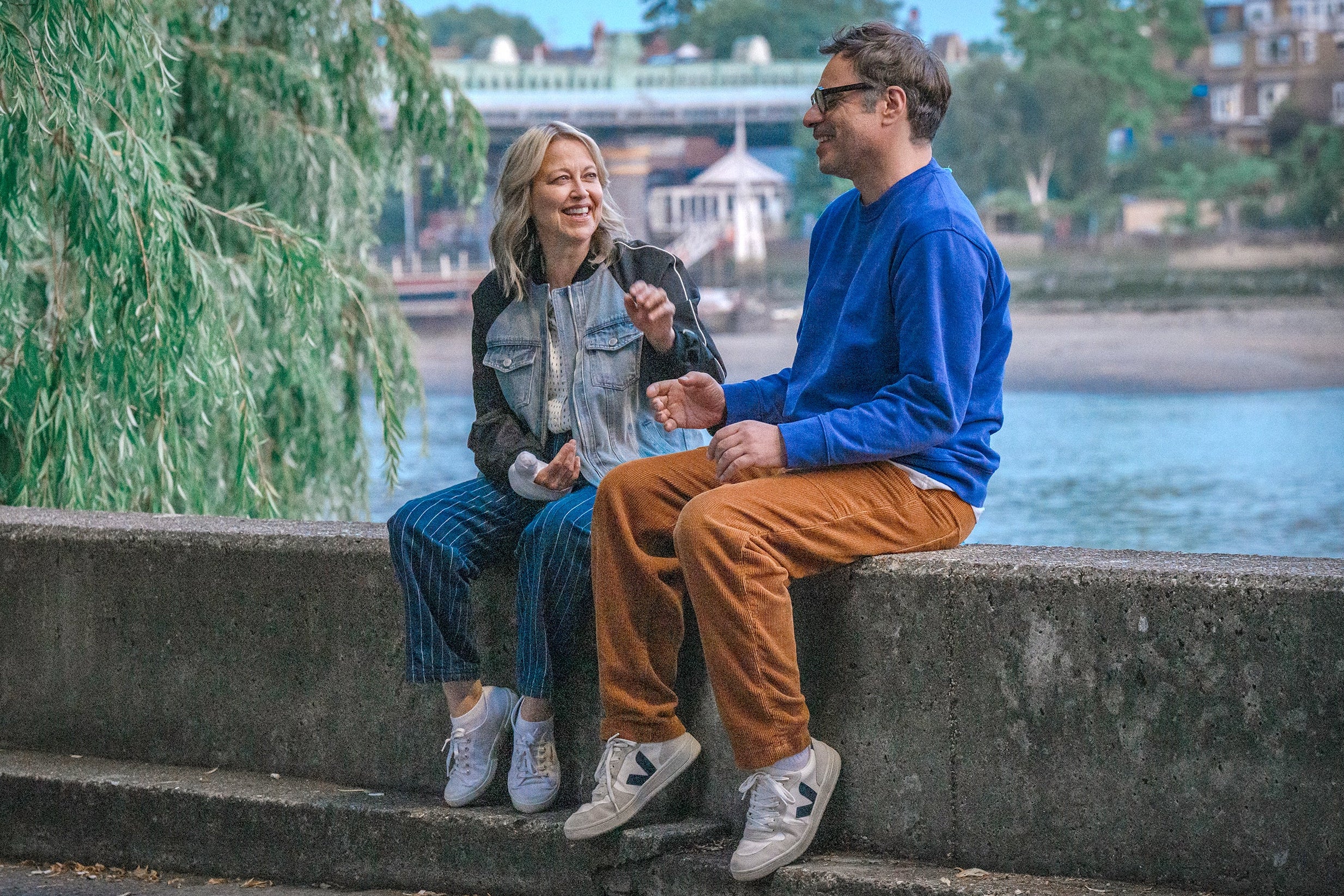 Feuding friends: Alice (Nicola Walker) and Adam (Clement) in the new six-part series (Disney+)