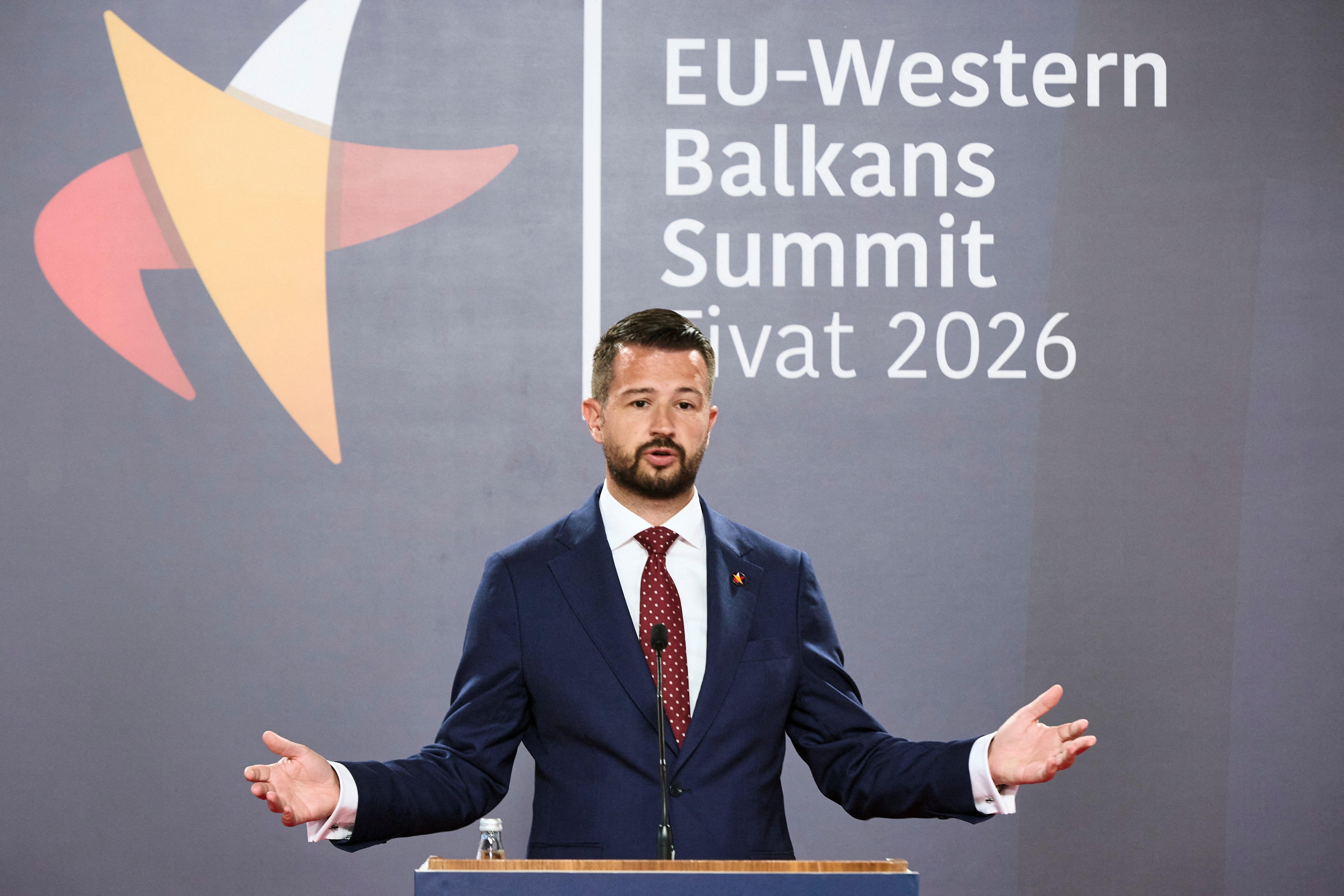 Montenegro's president Jakov Milatovic speaks to journalists at a press conference in the Naval Heritage Museum during the EU-Western Balkans Summit in Tivat, Montenegro, 5 June 2026