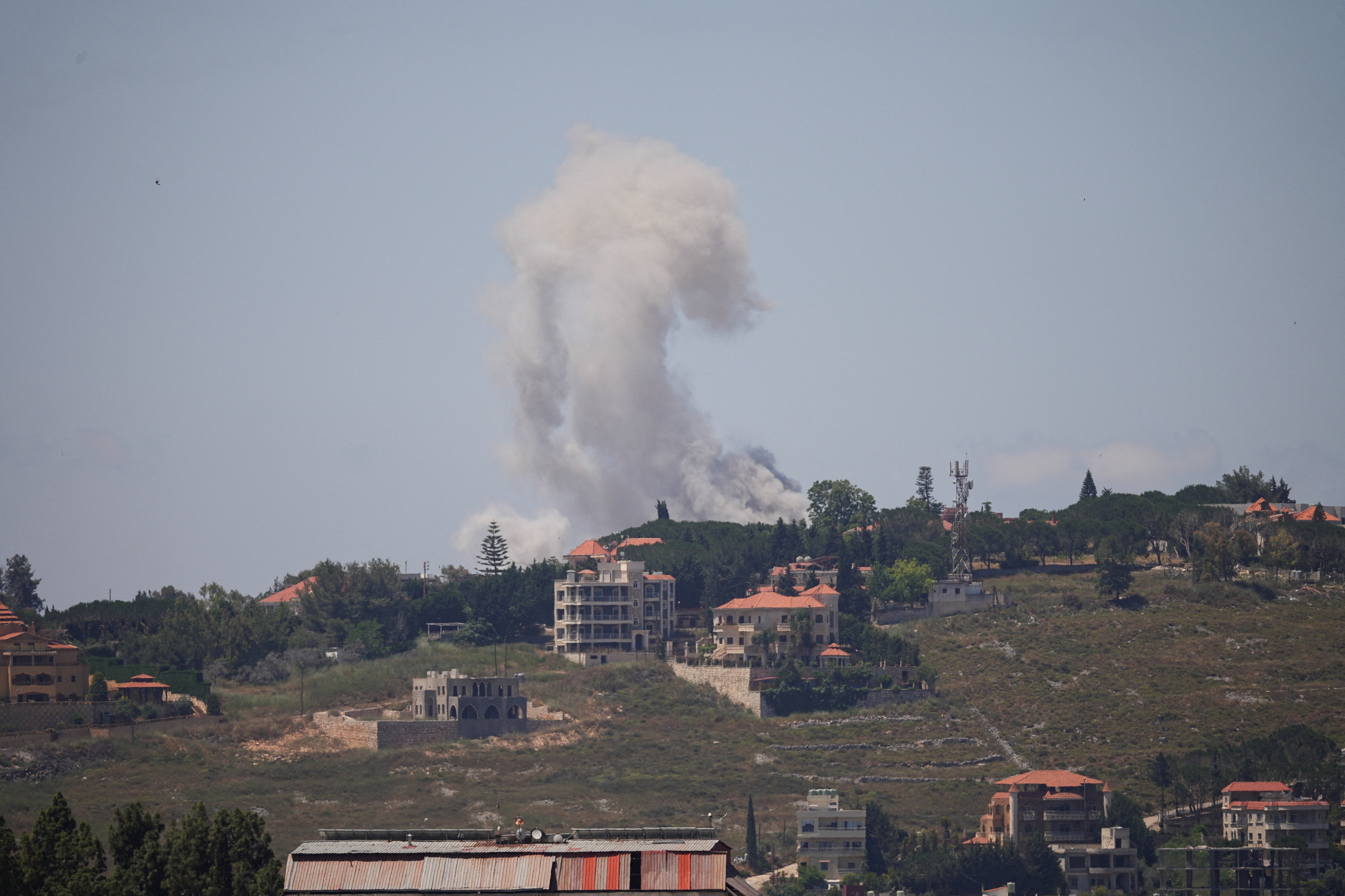 Smoke billows from southern Lebanon following an Israeli strike, as seen from Nabatieh, Lebanon, June 6, 2026. REUTERS/Stringer