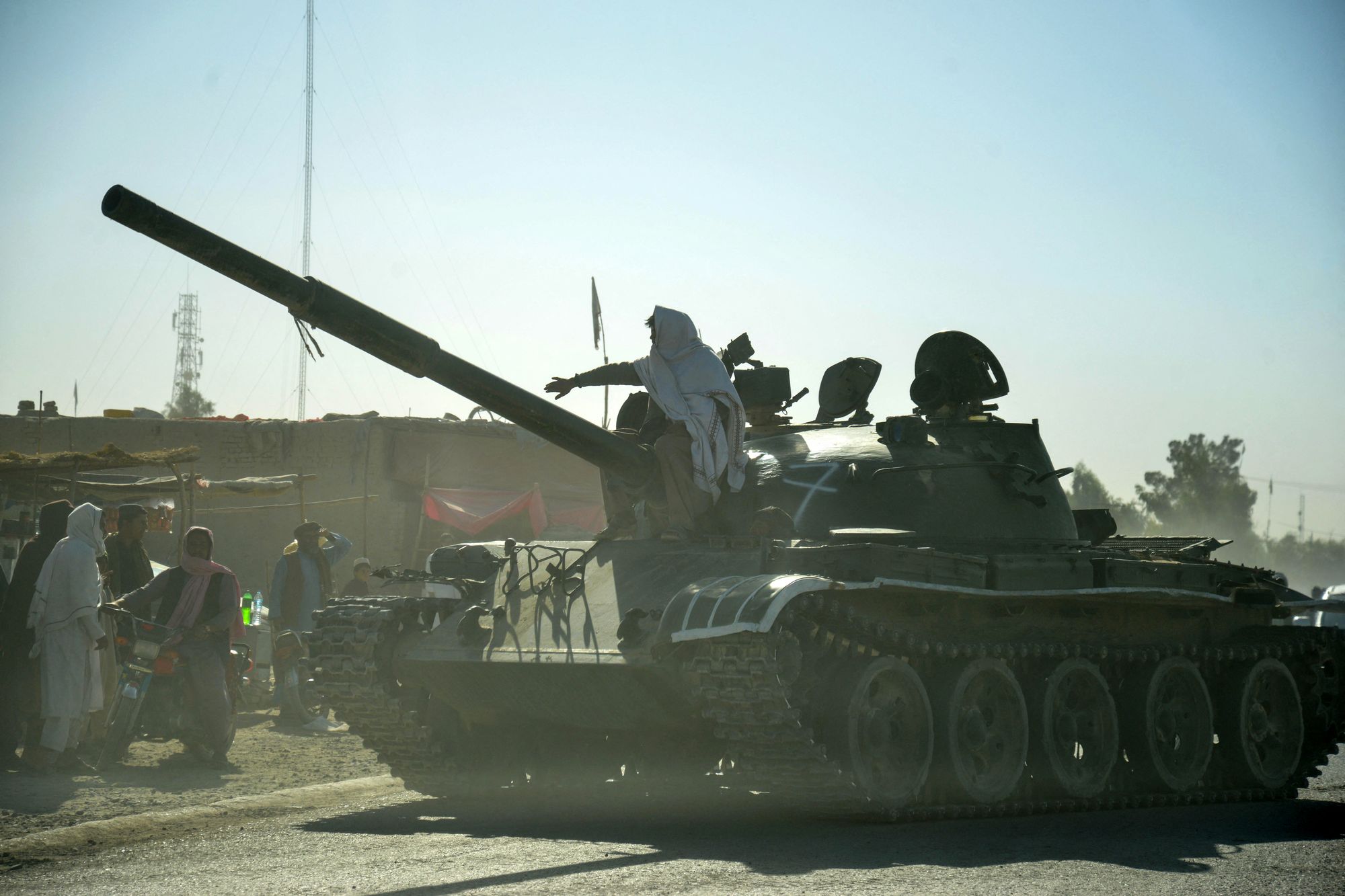 Taliban security personnel on a Soviet-era tank ride towards the border during clashes between Taliban security personnel and Pakistani border forces in 2025 (AFP/Getty)