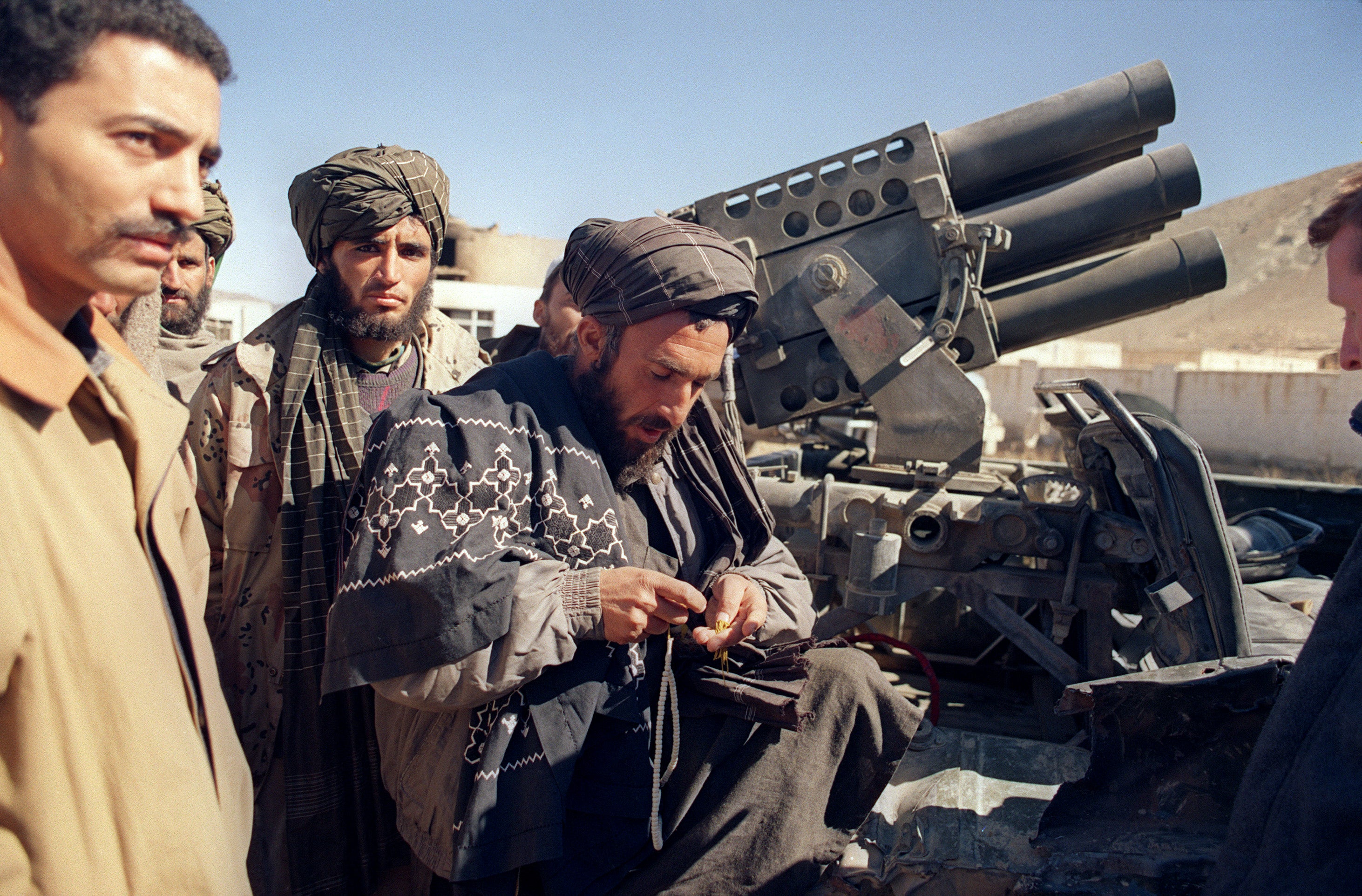A BM-12 107mm multi-barrel rocket launcher at the Taliban’s Charasyab base in 1995 (AFP/Getty)