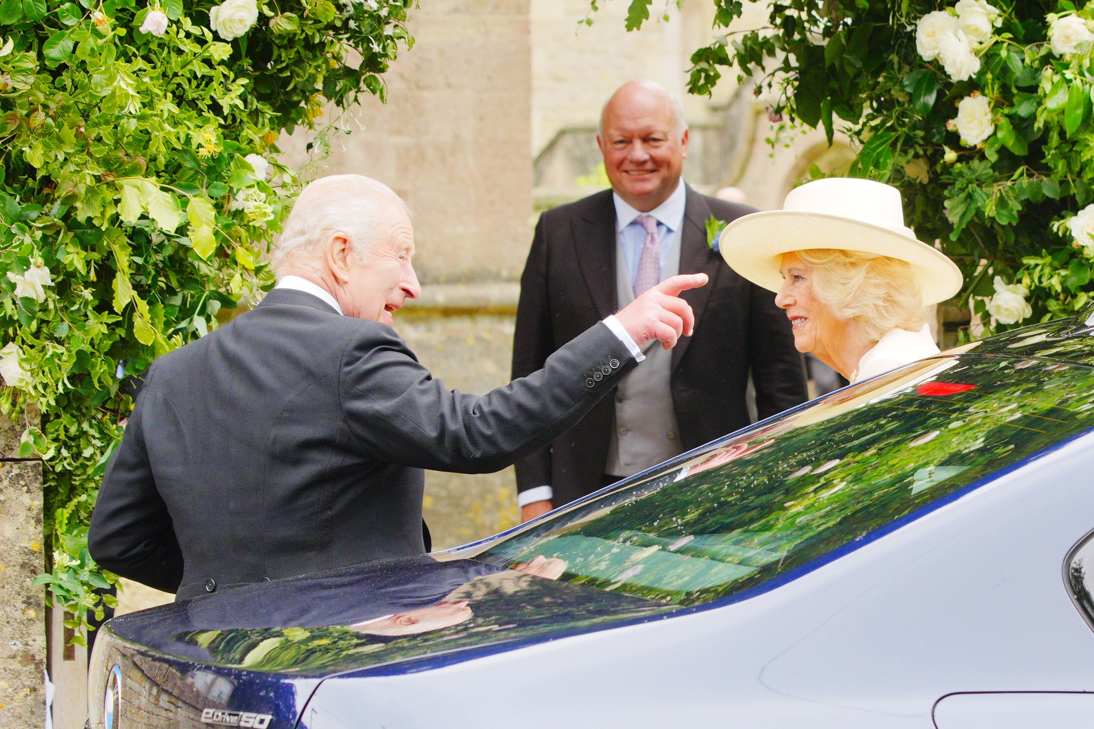 The King and Queen arriving at the church in Kemble (Ben Birchall/PA)