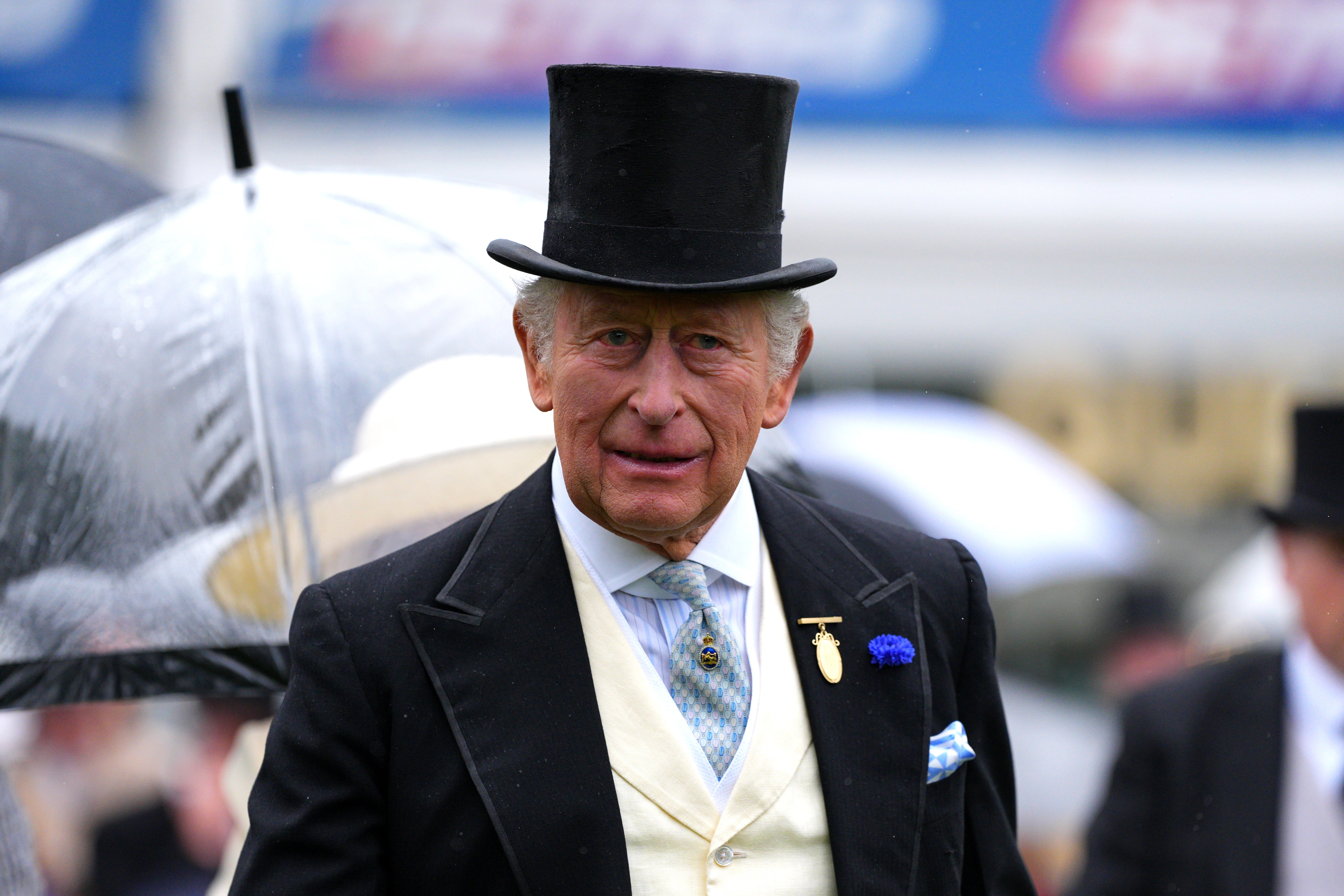 The King wore a Royal Artillery tie pin (Carl Court/PA) (PA Wire)
