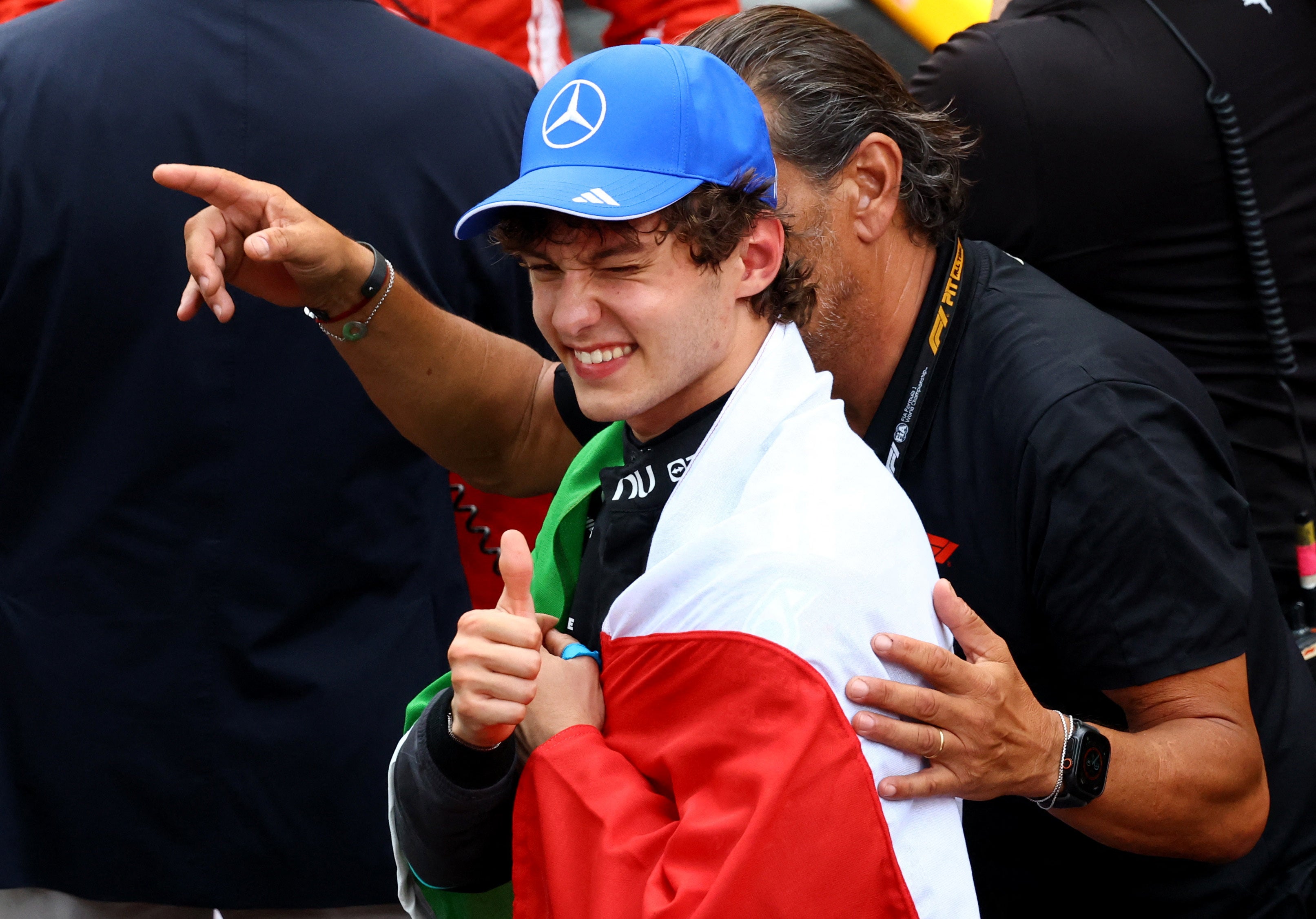 Kimi Antonelli celebrates after winning the 2026 Monaco Grand Prix for Mercedes