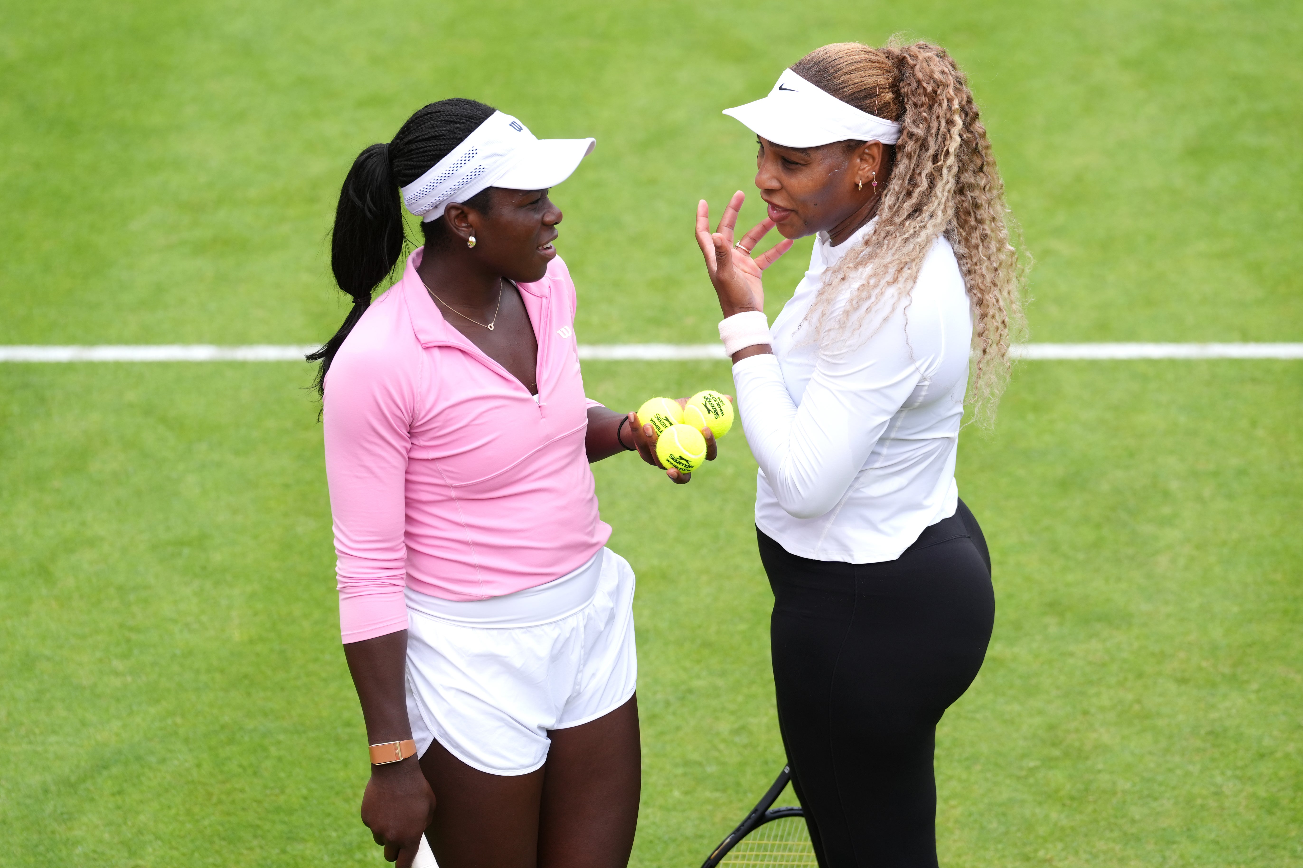 Serena Williams (right) and Victoria Mboko at Queen’s on Sunday (Adam Davy/PA)