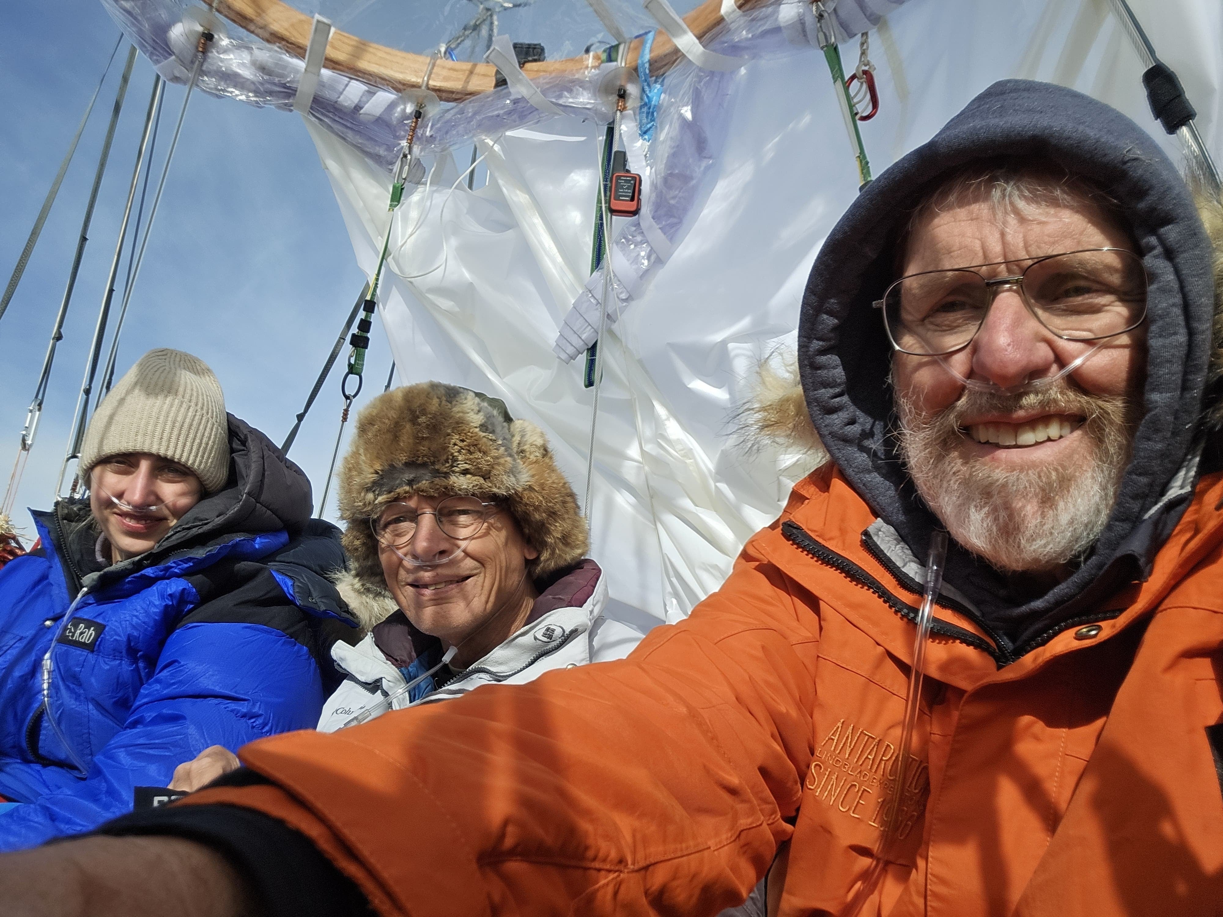 Alicia Hempleman-Adams, Bert Padelt and Peter Cuneo during their flight (Peter Cuneo/PA) (PA Media)
