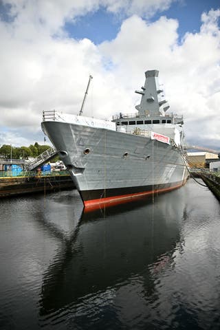 The under-construction City Class Type 26 frigate HMS Glasgow is seen in the dock at BAE Systems (Andy Buchanan/PA)