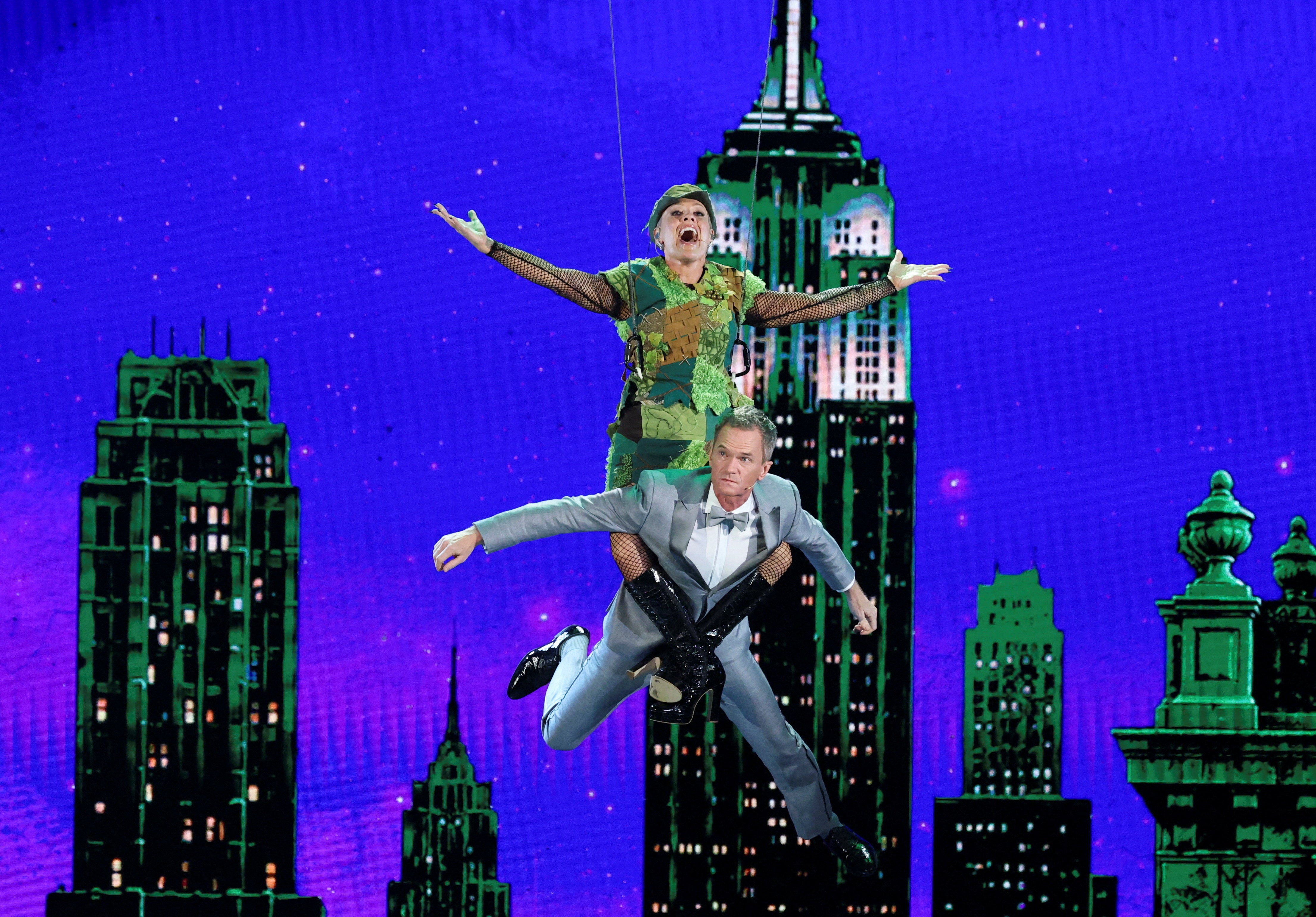 Pink dazzles Tony Awards audience with Neil Patrick Harris stunt and a show-stopping Moulin Rouge! medley