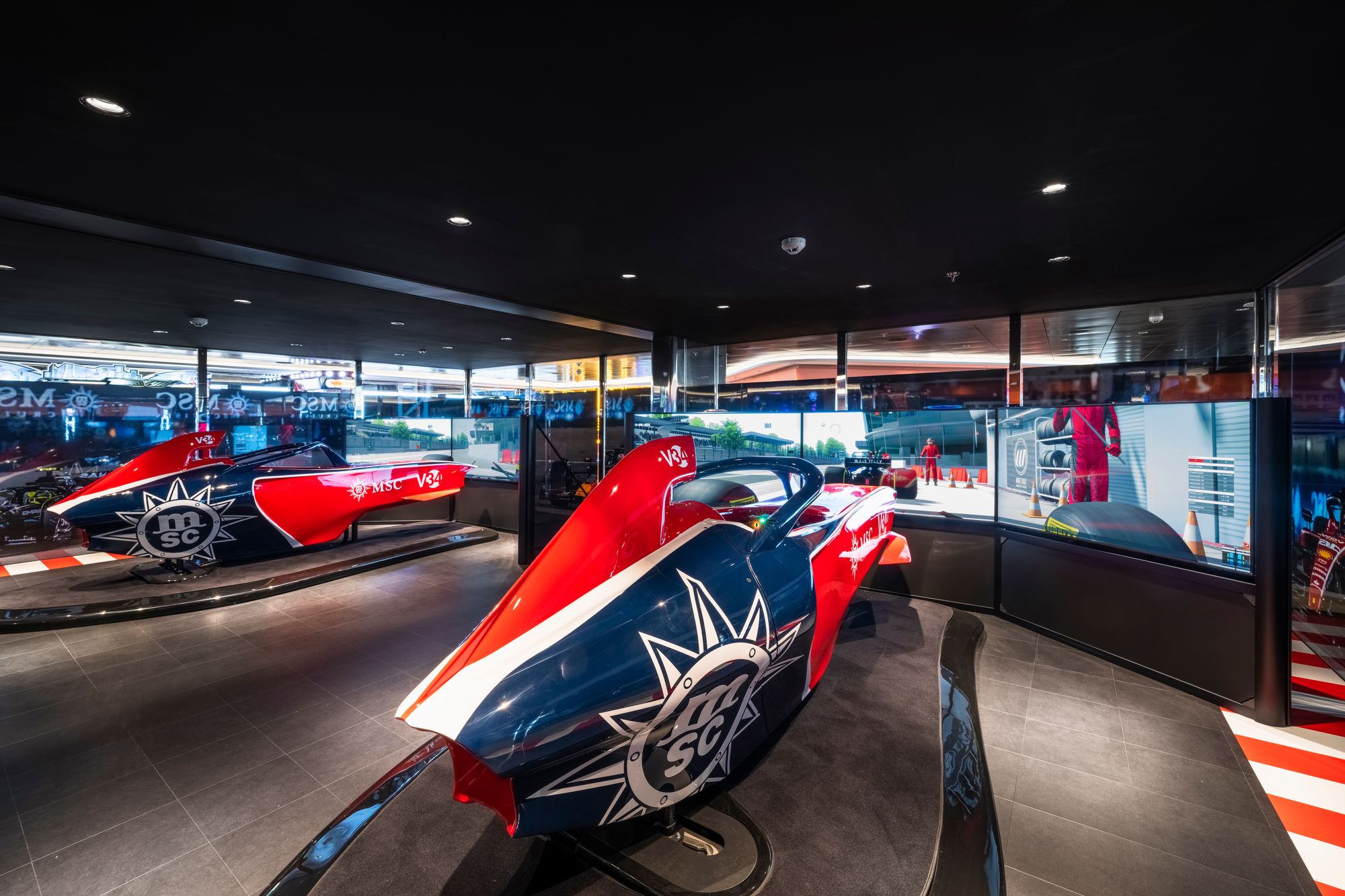 Guests can enjoy F1 racing simulators aboard MSC World Asia (MSC Cruises)