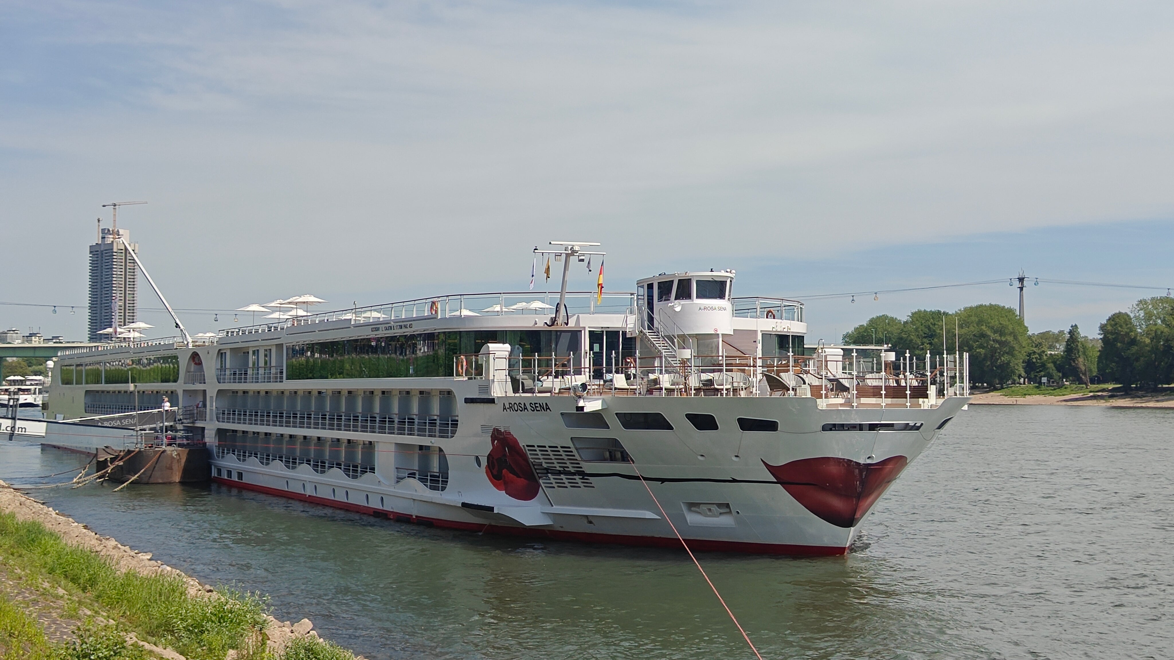 A-Rosa Sena is recognisable on the Rhine with its lips on the bow
