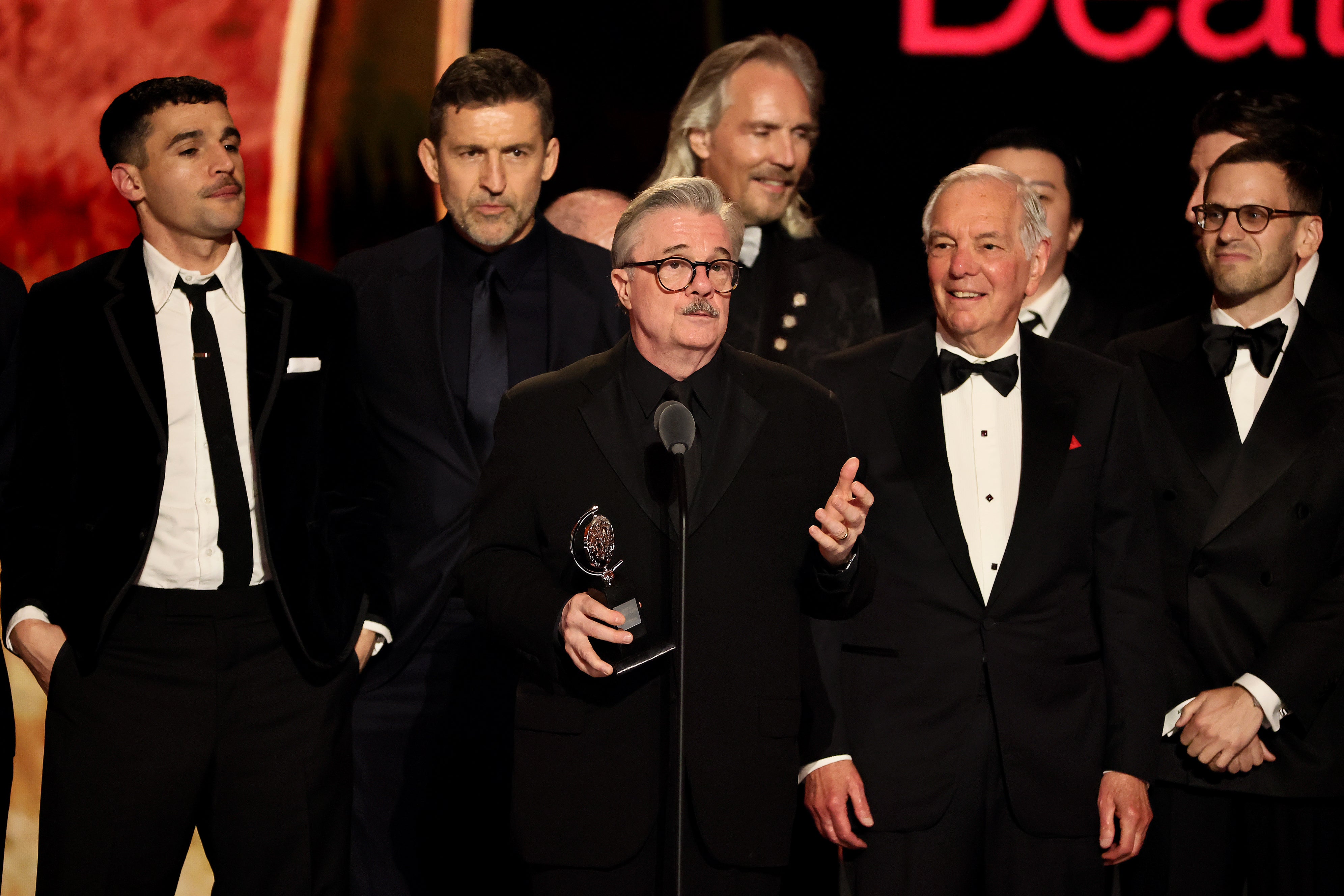 Nathan Lane accepted the Tony Award for best revival of a play for Arthur Miller's 'Death of a Salesman' on Scott Rudin's behalf