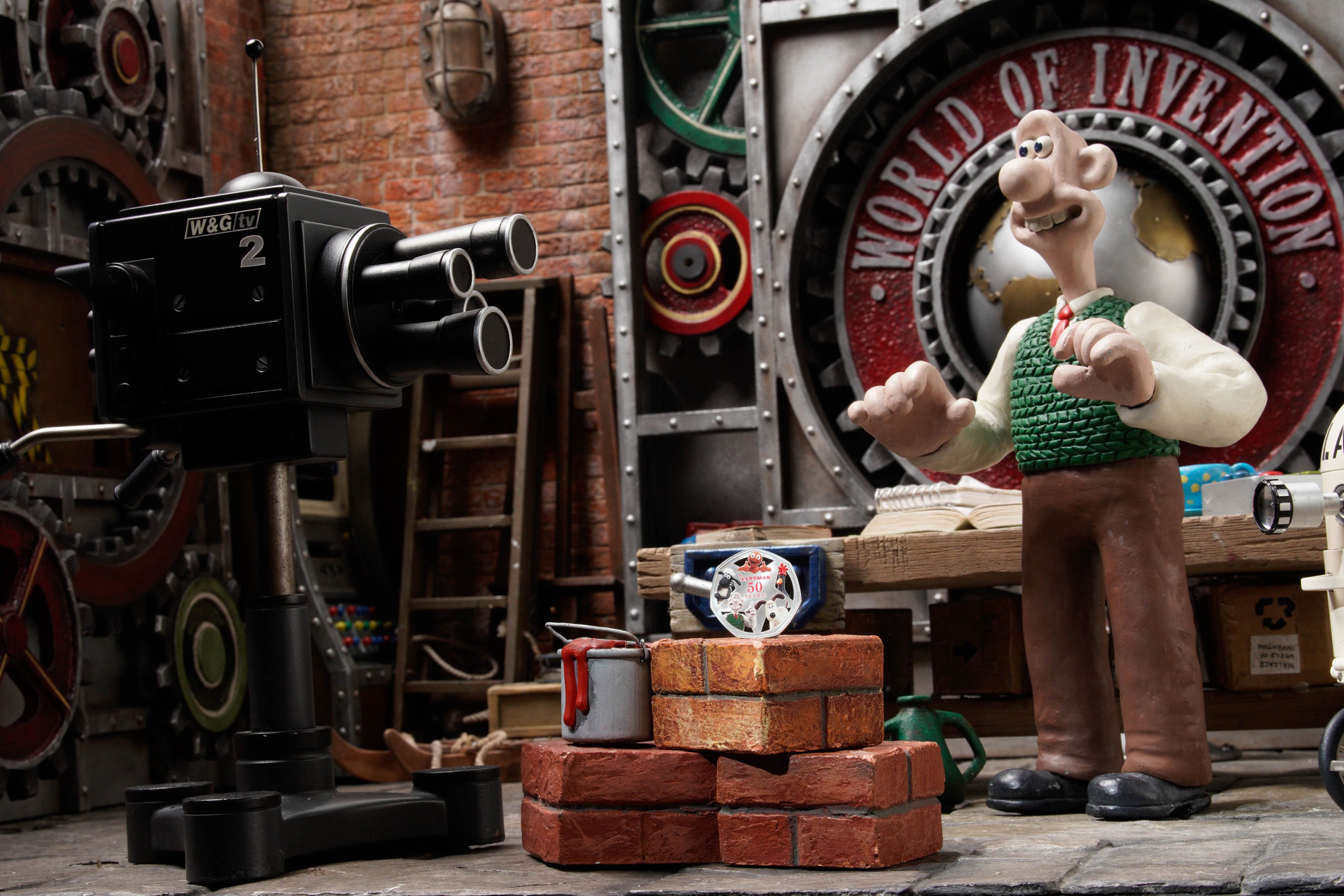 Wallace with the new Royal Mint 50 Years of Aardman 50p