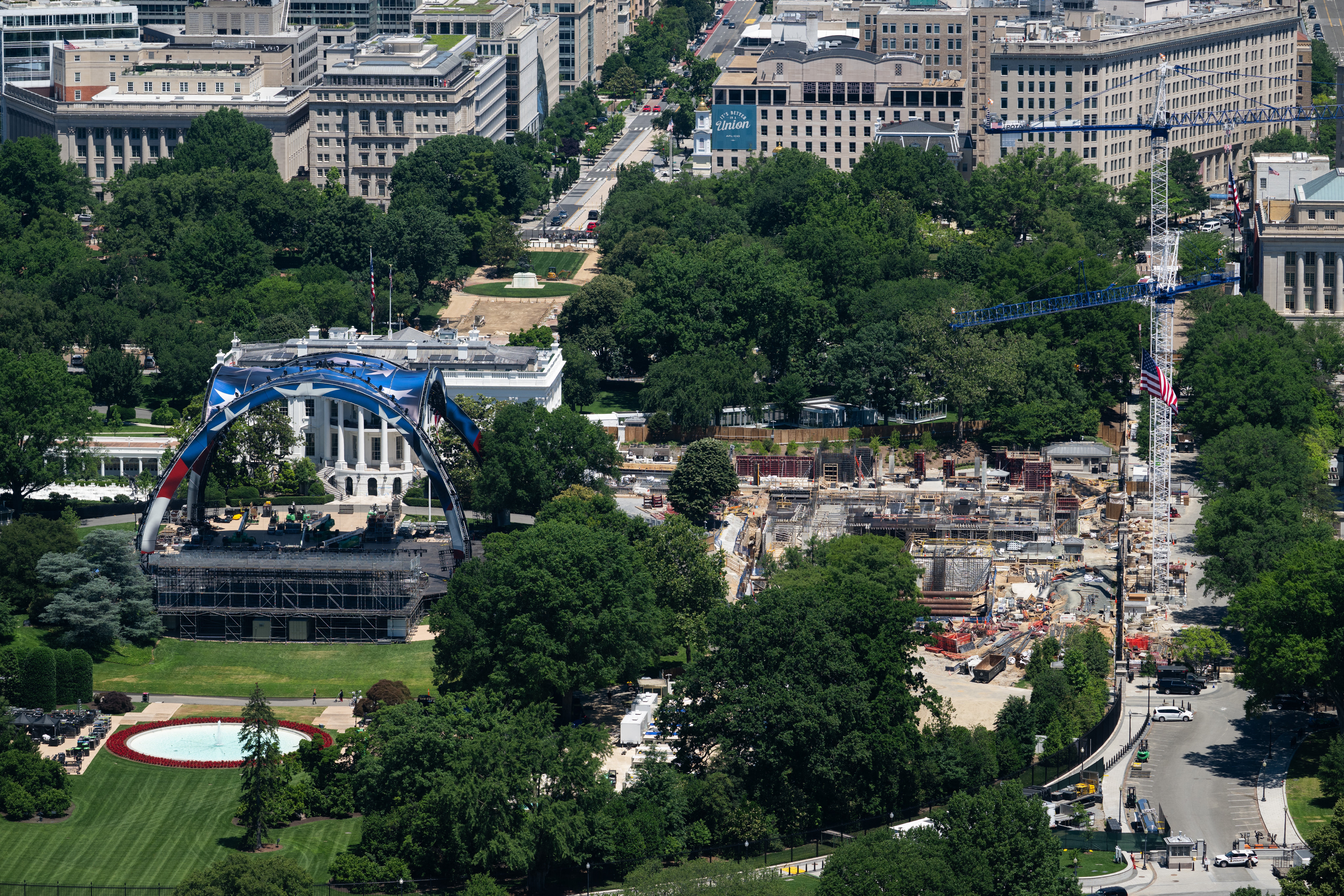 Images of the UFC ring next to the demolished East Wing have been widely ridiculed, while several federal lawsuits are urging courts to intervene and stop construction