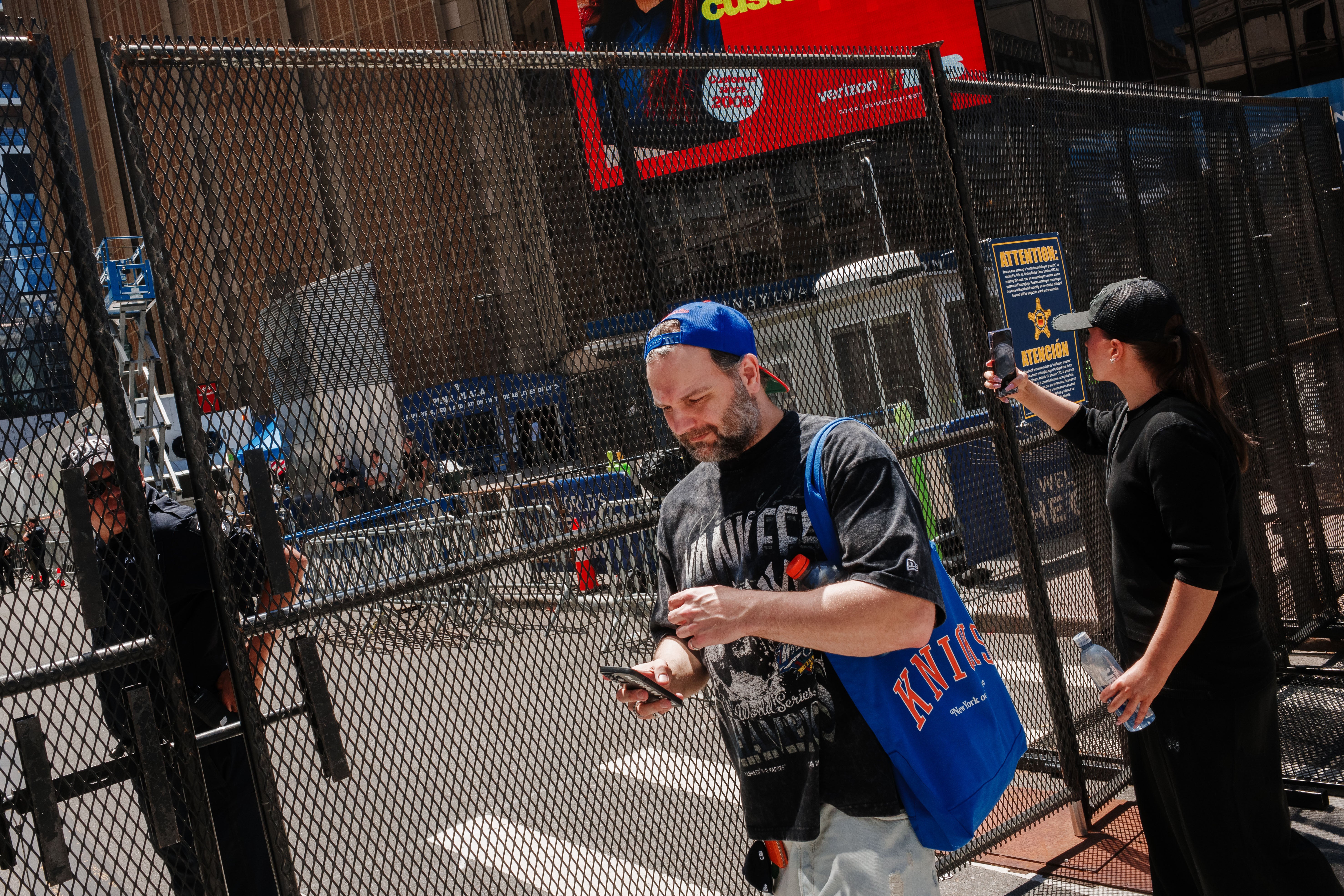 Trump’s attendance turned the streets around Madison Square Garden into a tight security perimeter ahead of Game 3 of the NBA Finals and the NYPD and Secret Service cancelled the traditional watch party, with ticketed fans advised to arrive at least two hours before Monday's game (Getty)