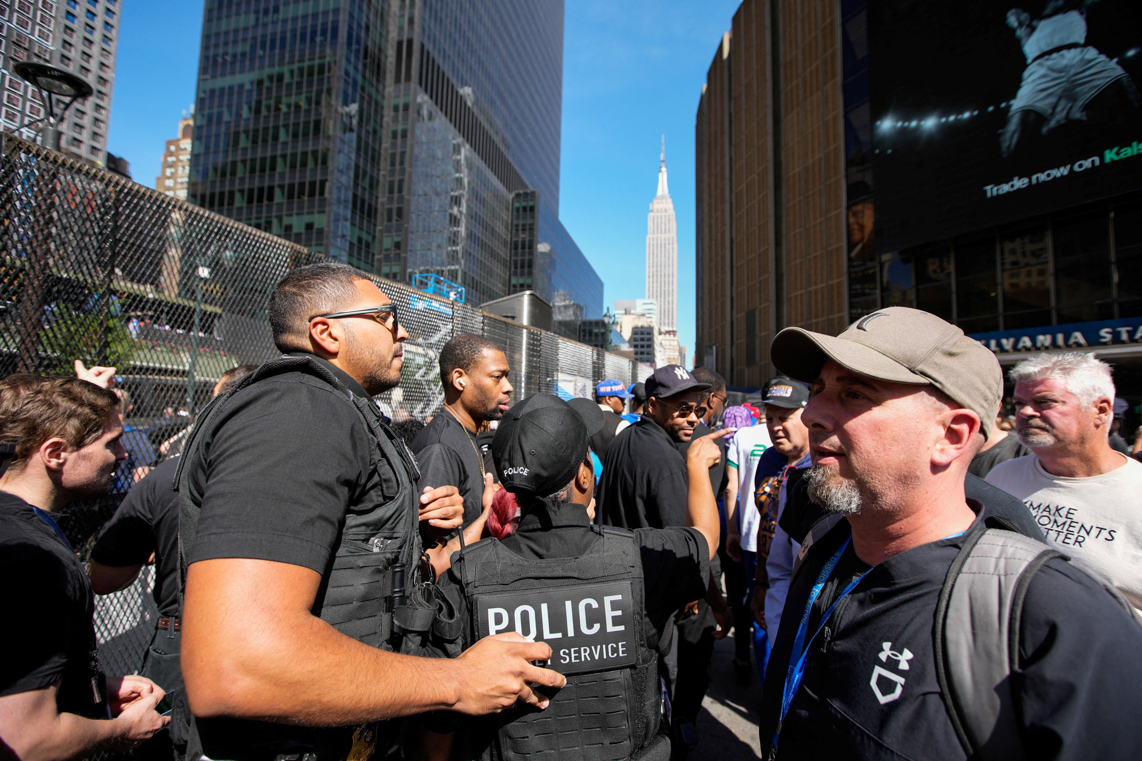 Police are patrolling the streets near Madison Square Garden as fans gather for Game 3 of the NBA Finals (Reuters)