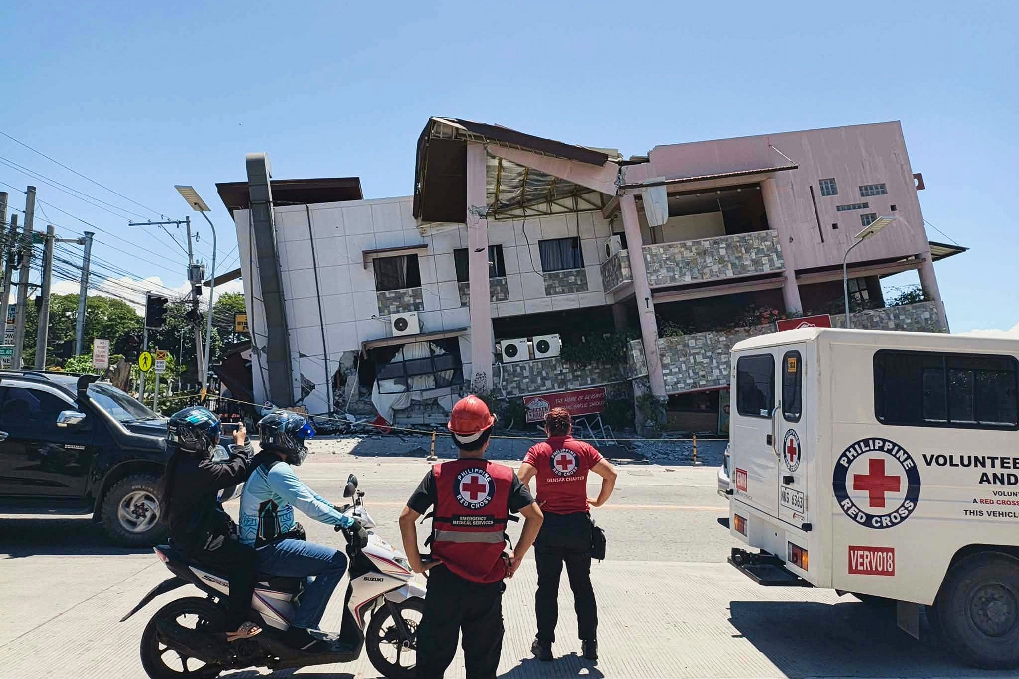 Rescuers inspect the damage after an earthquake in General Santos city, Philippines, on 8 June 2026