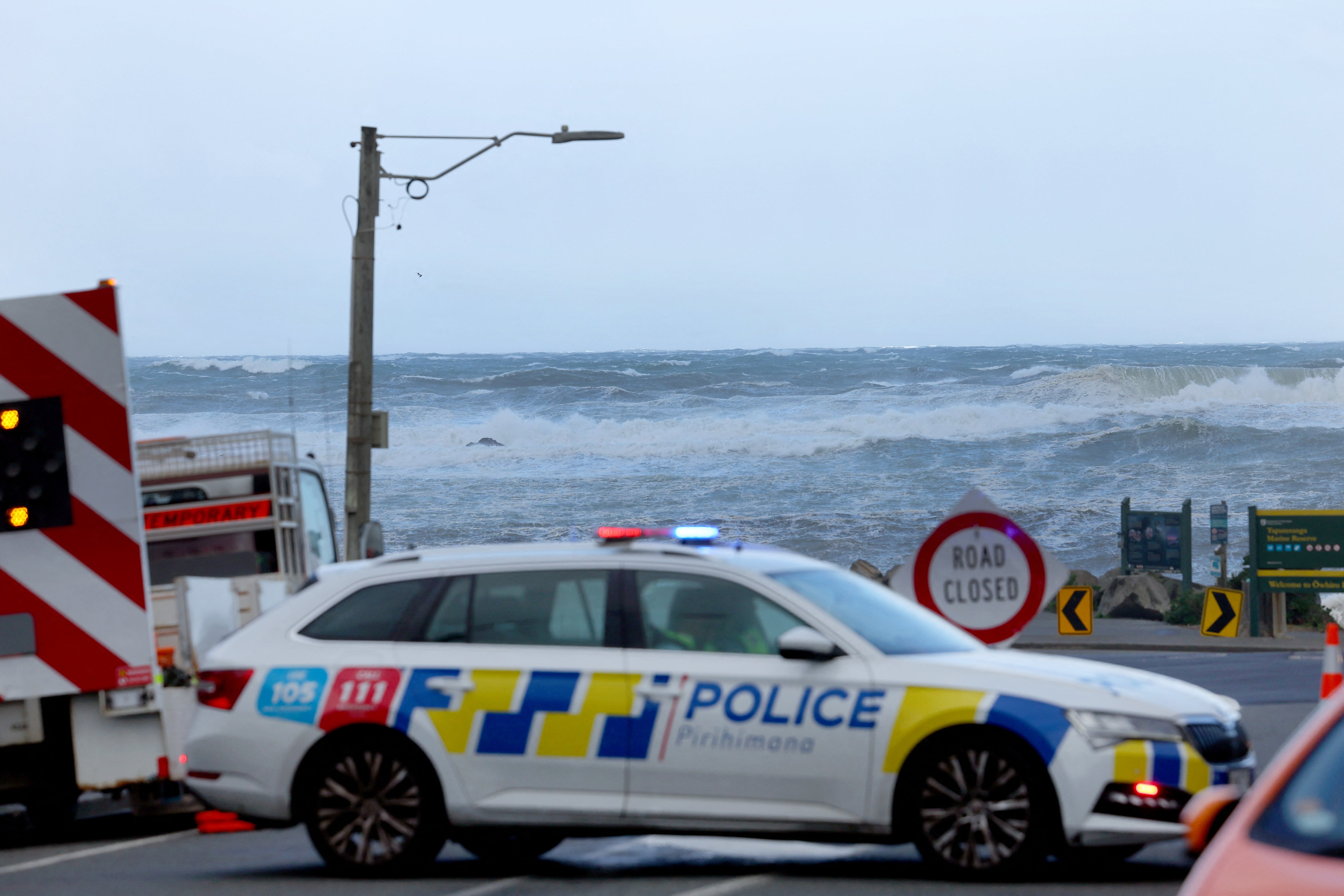 Stormy seas pound the coastline in the Wellington suburb of Owhiro Bay on 9 June 2026