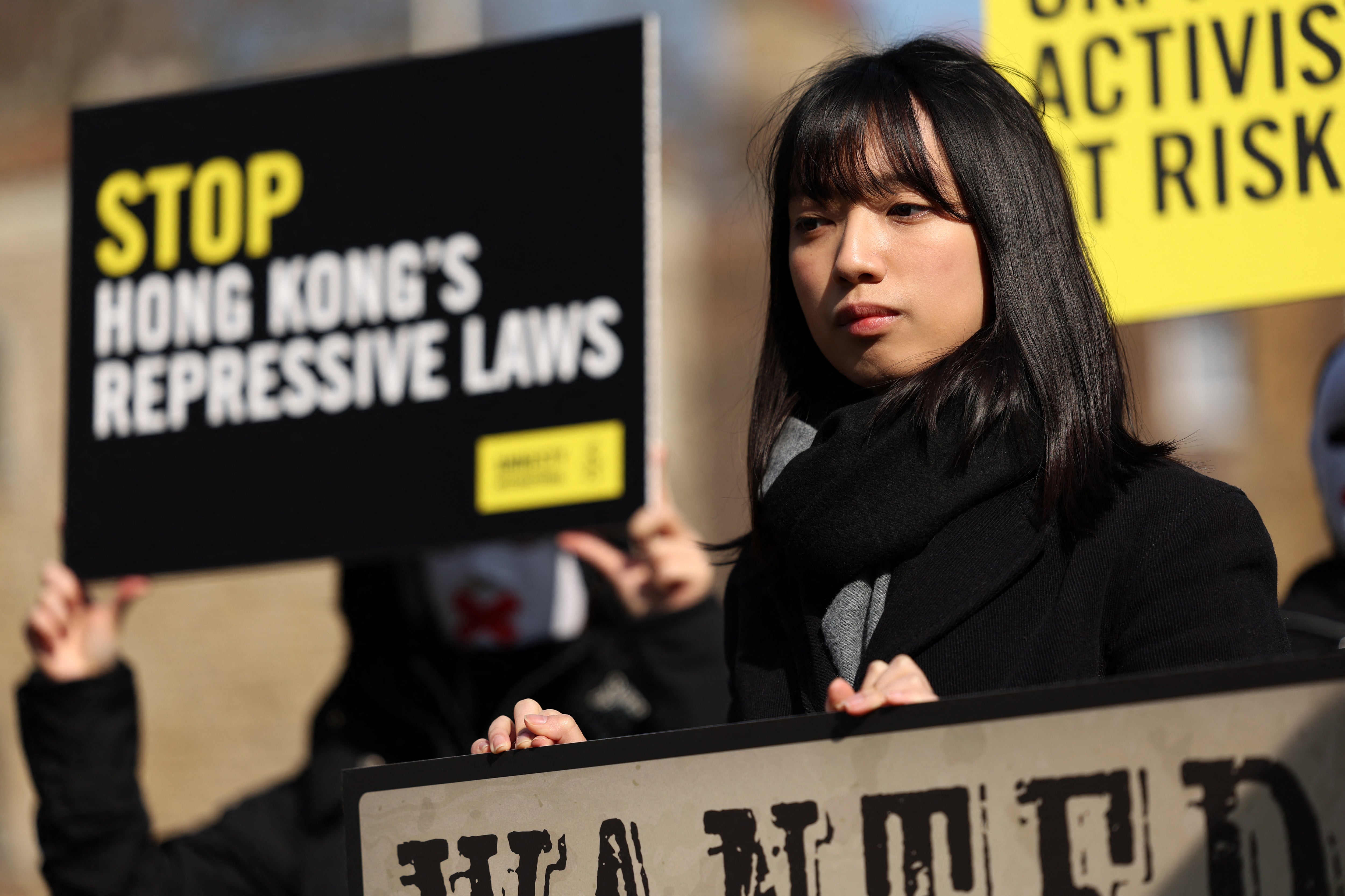 Activists take part in a protest marking the first anniversary of the implementation of Hong Kong’s national security law in central London on 19 March 2025