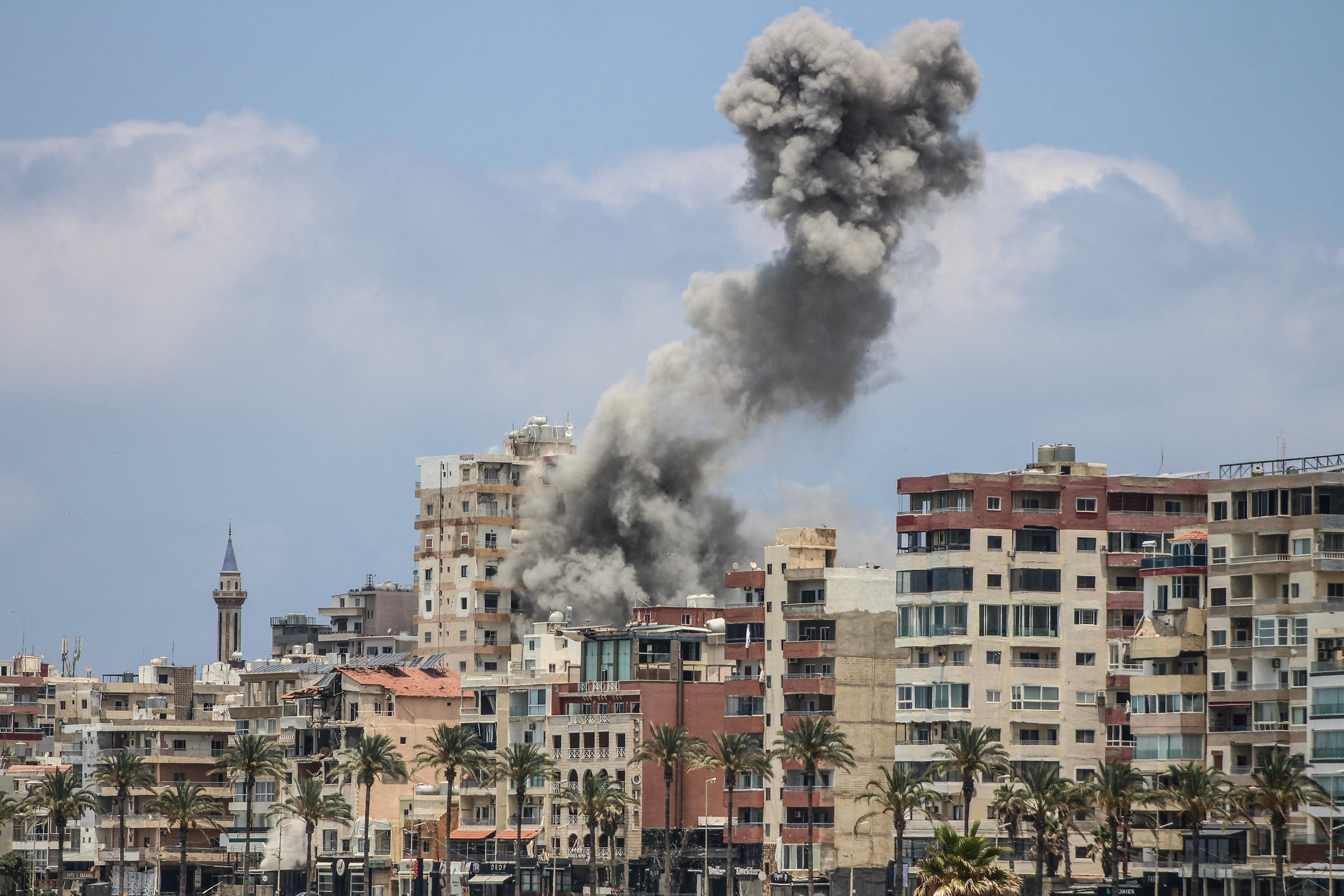 Smoke rises following an Israeli airstrike in Tyre on June 9, 2026 (AFP/Getty)