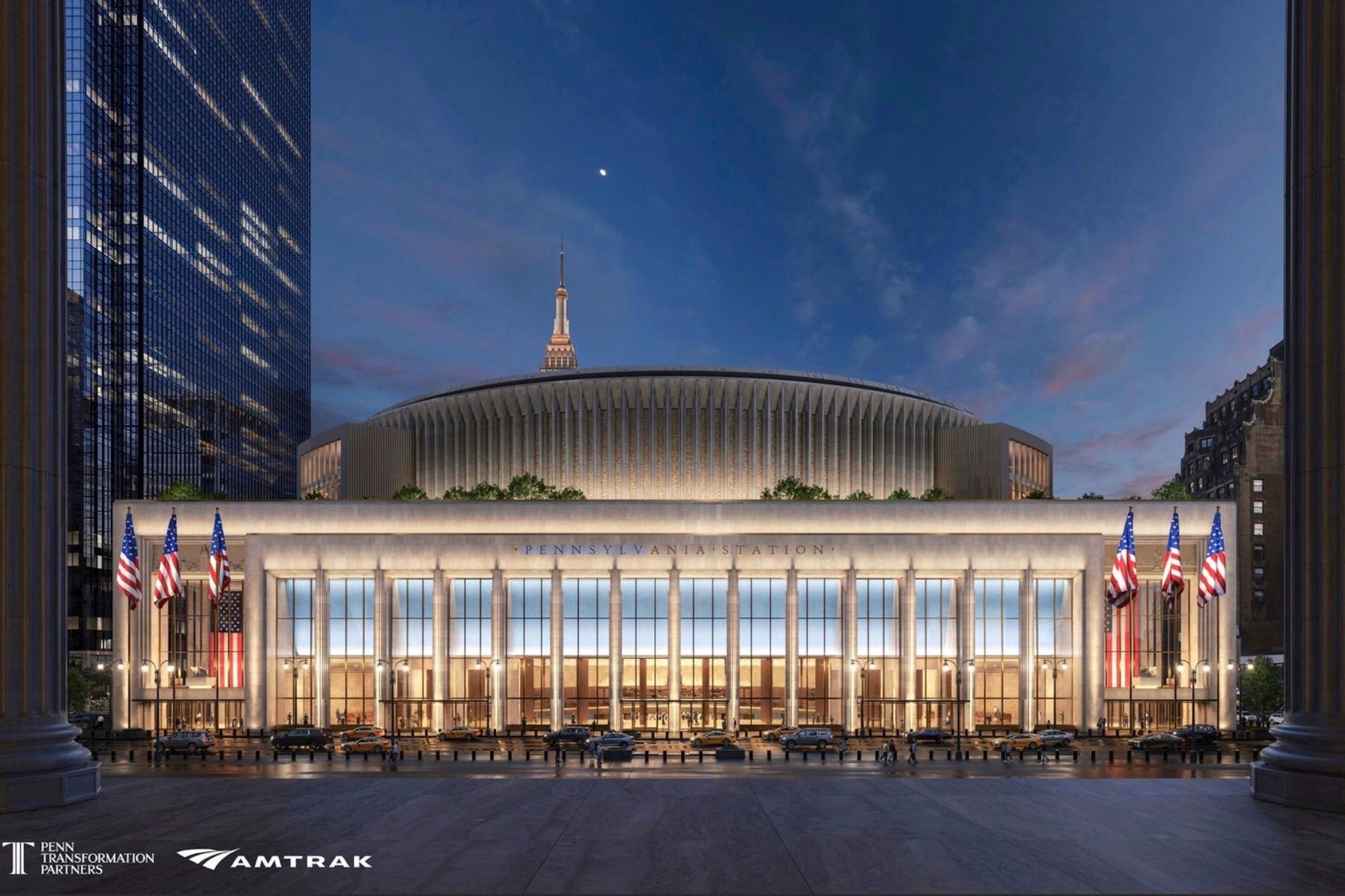 This artistic rendering shows a dramatically redesigned Pennsylvania Station