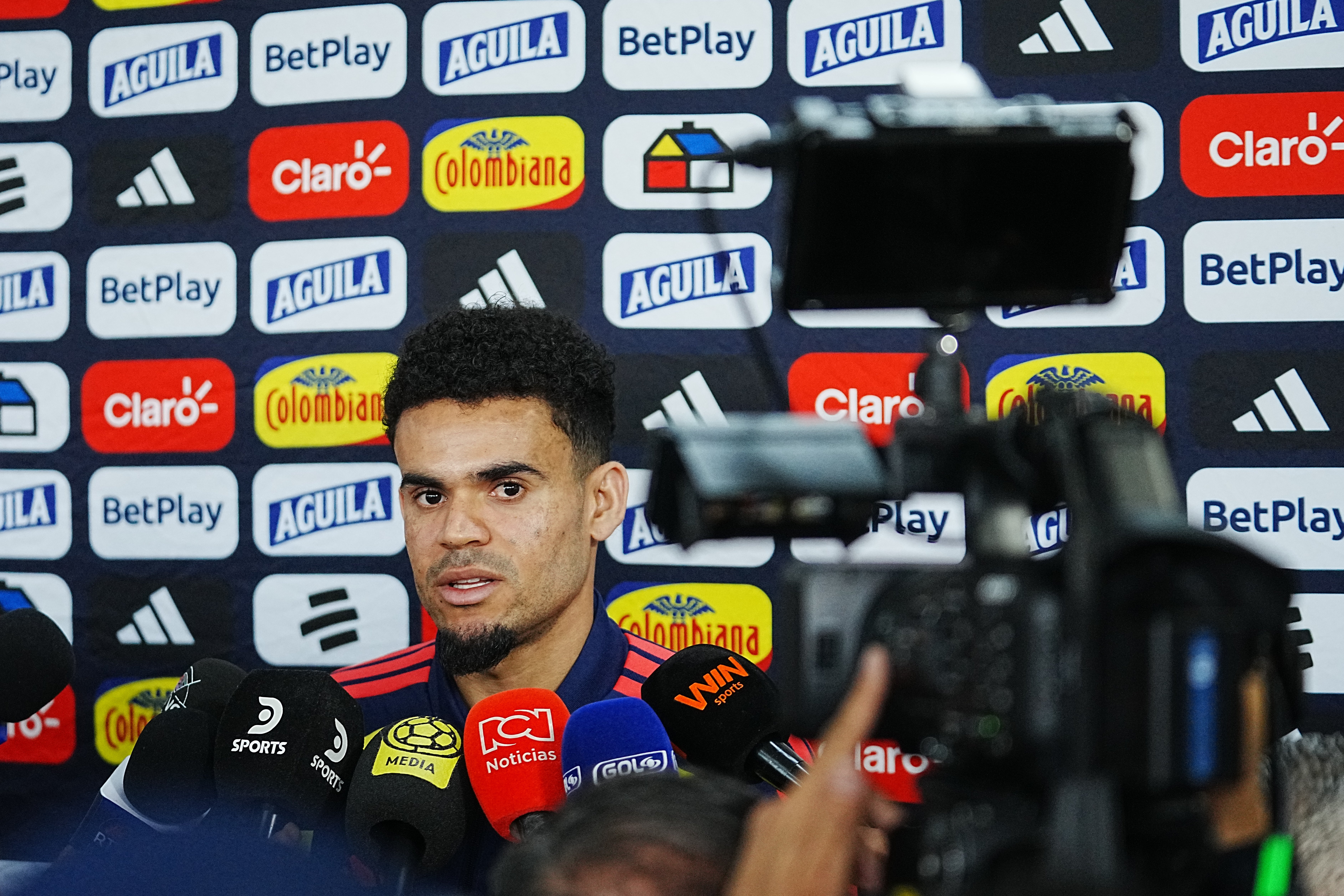 Colombia star Luis Diaz speaking to media ahead of the World Cup