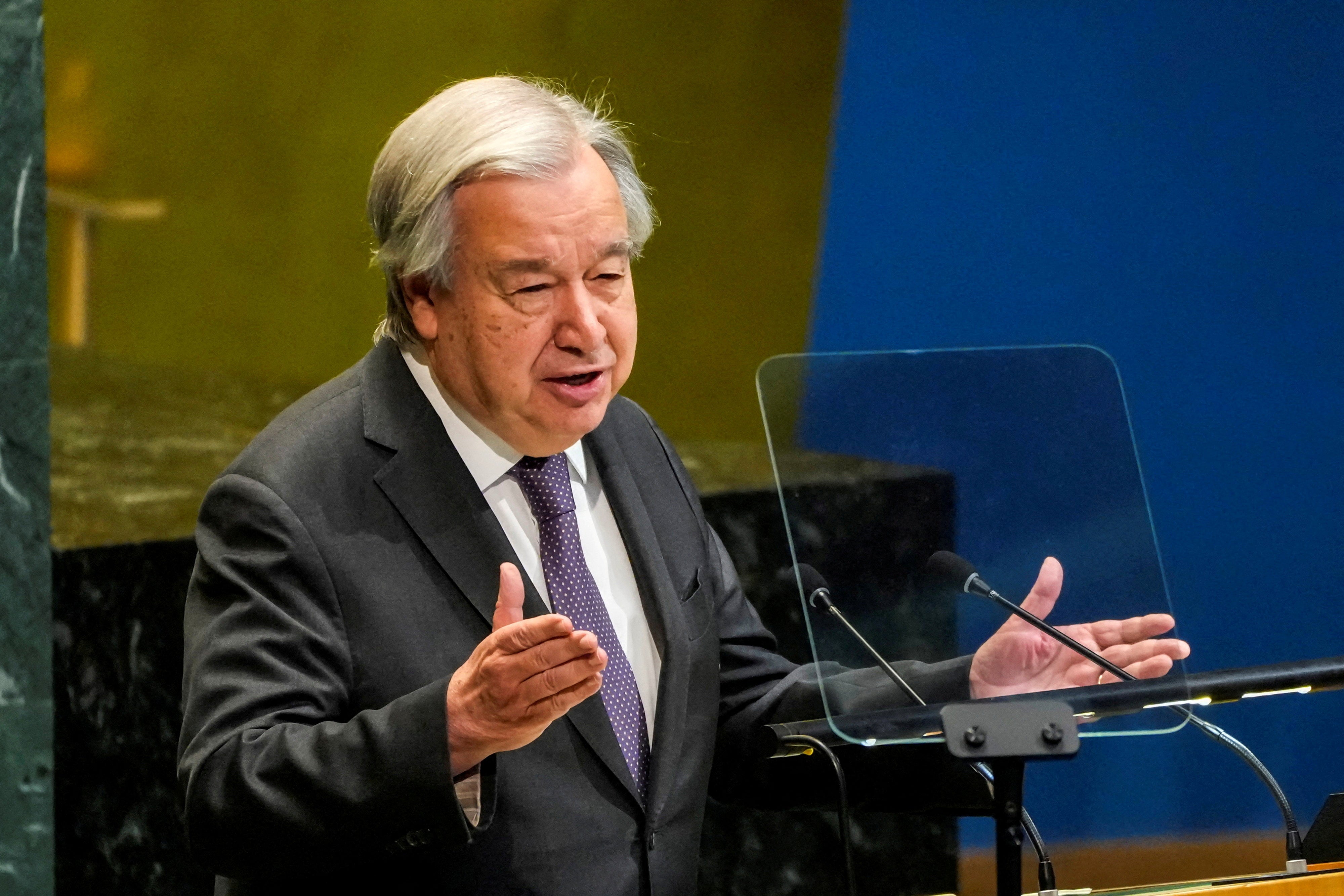 United Nations Secretary-General Antonio Guterres speaks to delegates during a meeting on Nuclear Non-Proliferation Treaty at U.N. headquarters in New York City (Reuters)