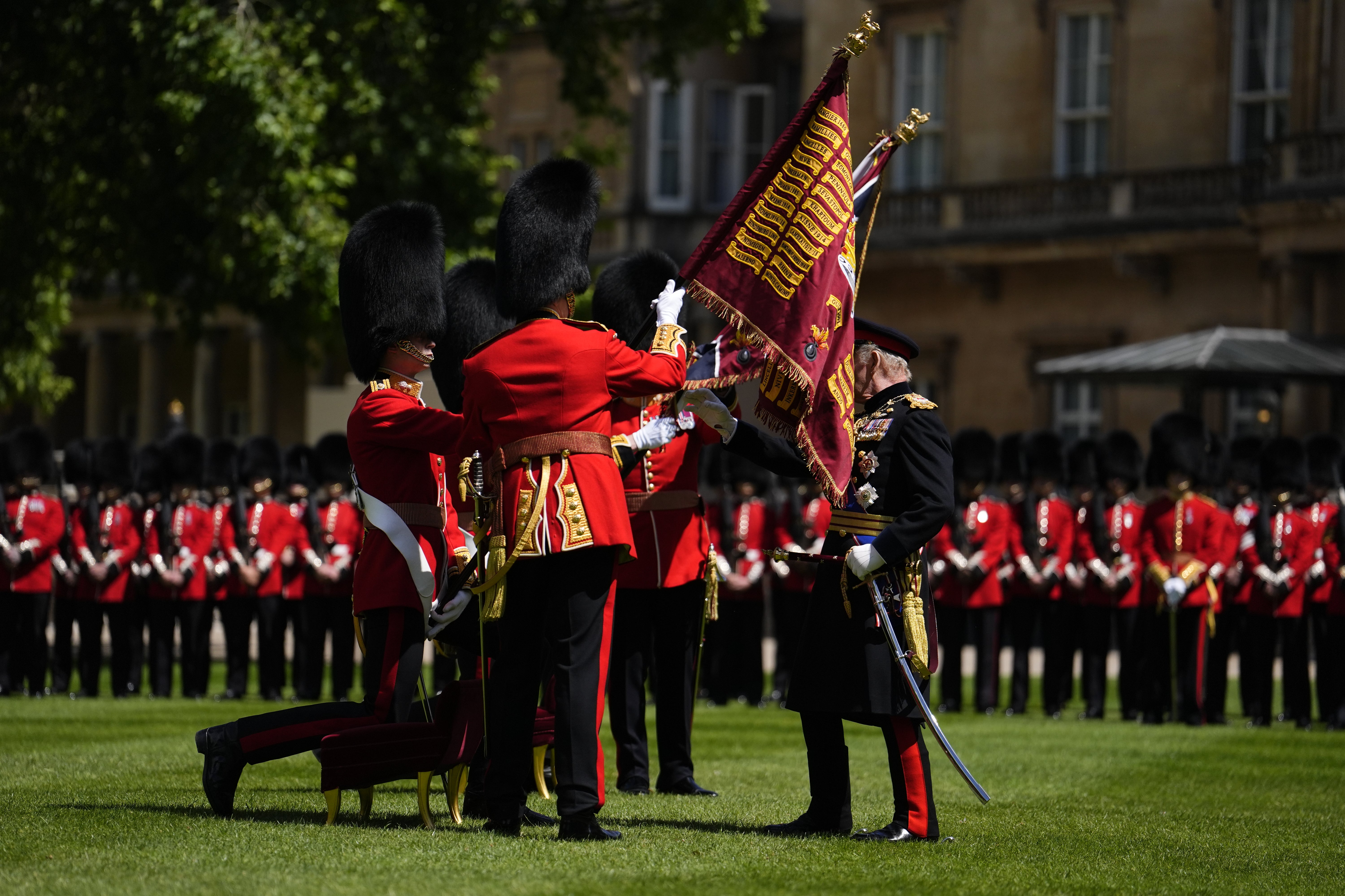 Members of the Grenadier Guards during a ceremony to present the regiment with their new Colours at Buckingham Palace (Jordan Pettitt/PA) (PA Wire)