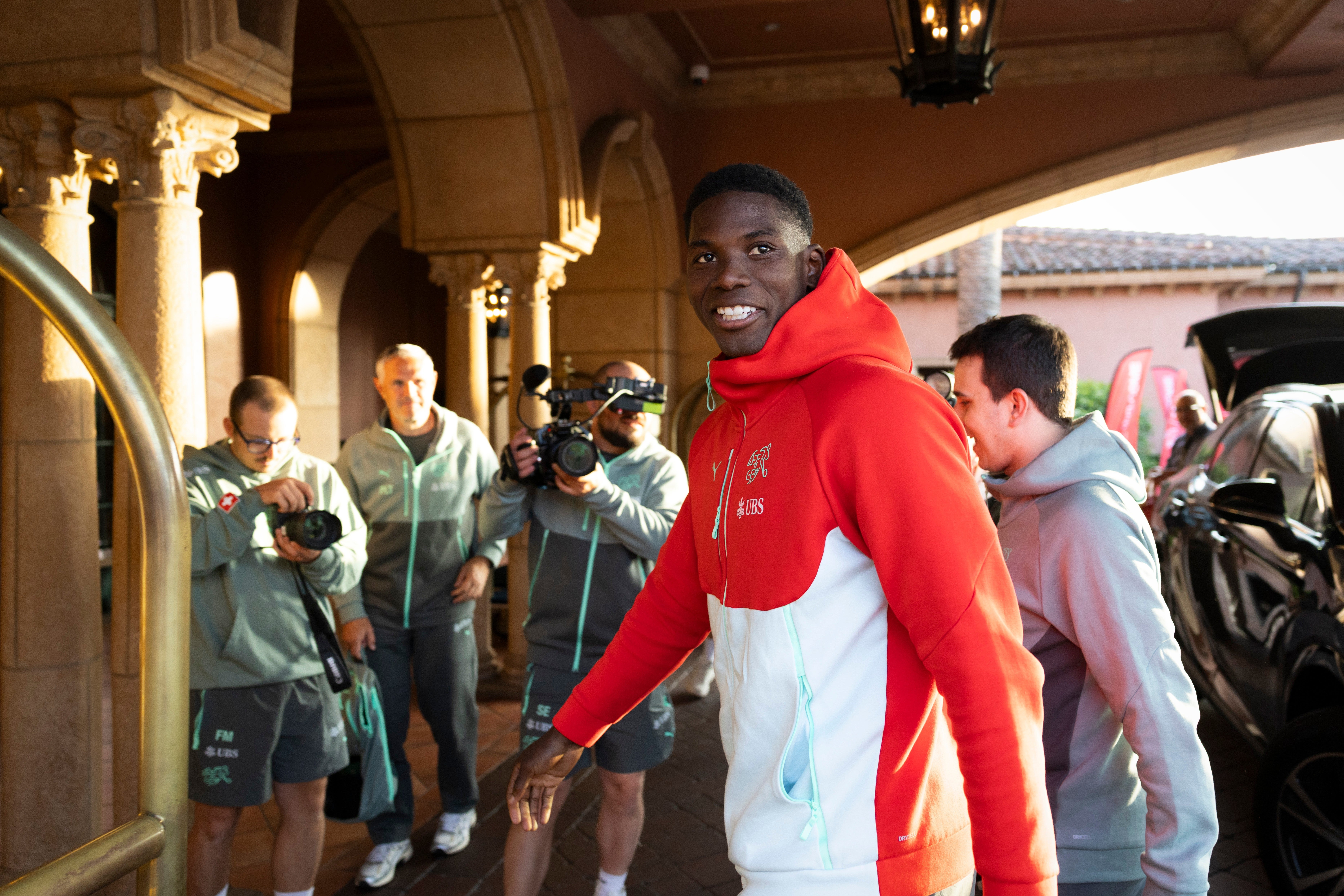 Breel Embolo arrives at Switzerland’s team hotel in San Diego