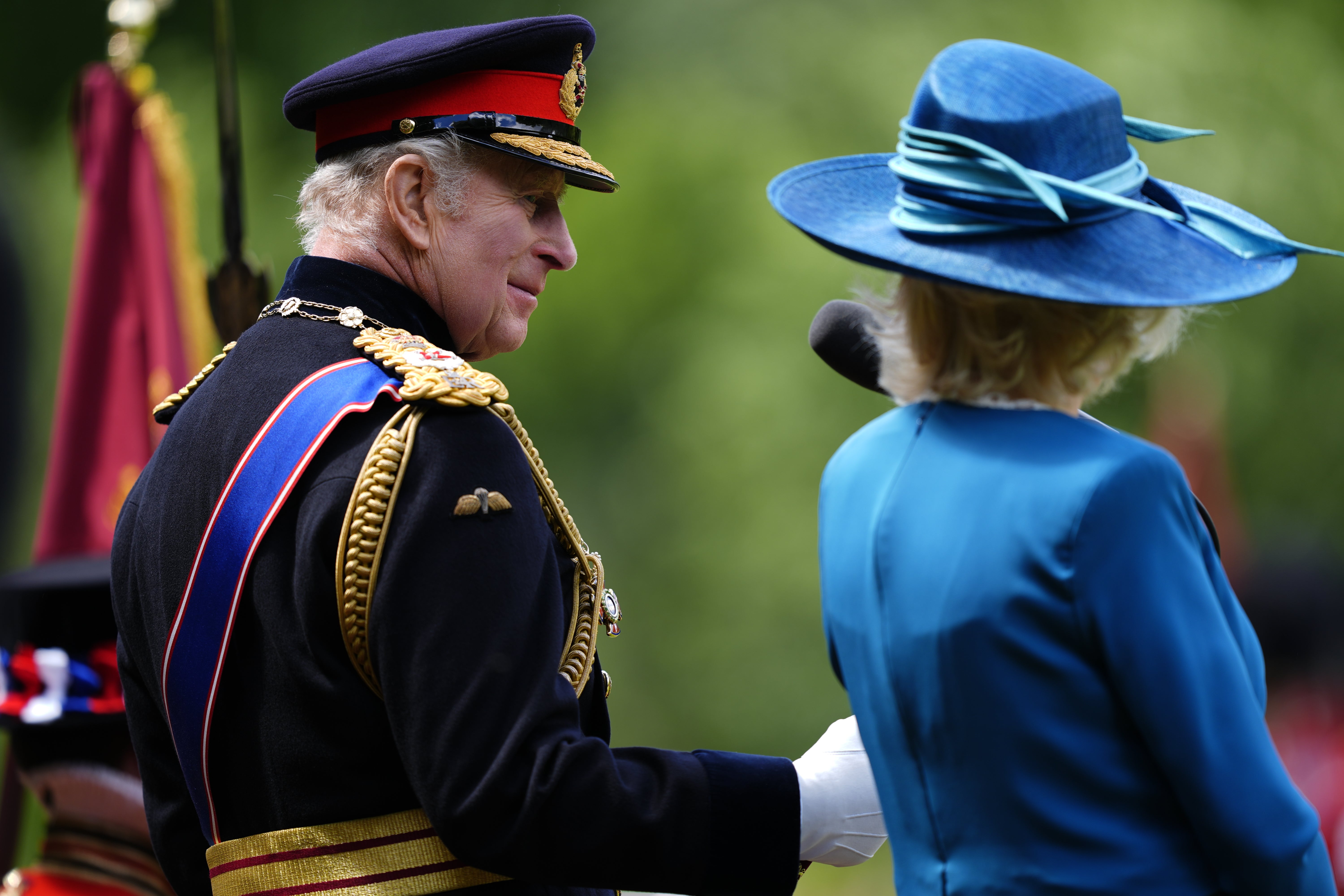 The King and Queen during a ceremony to present the Grenadier Guards with their new Colours (Jordan Pettitt/PA) (PA Wire)