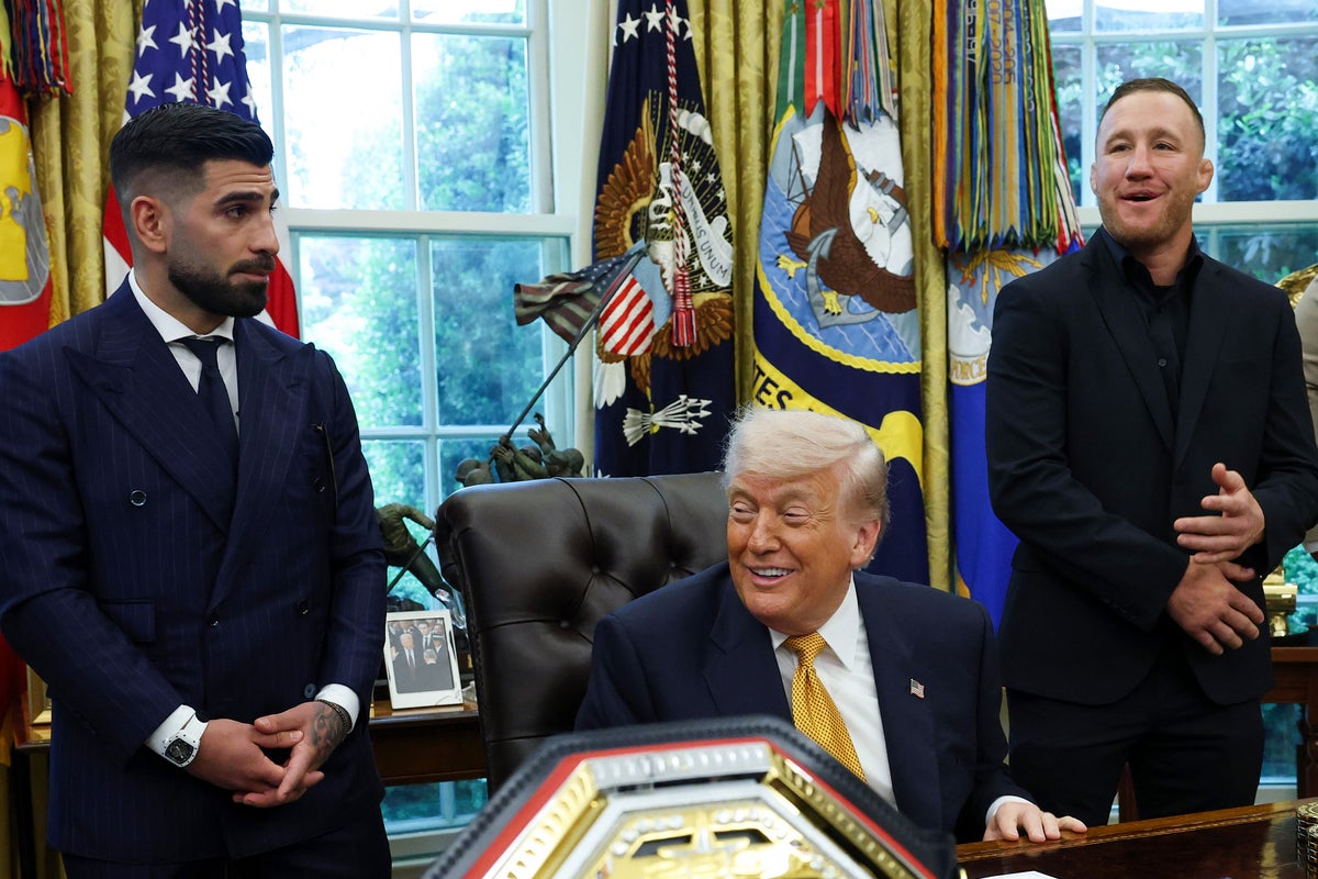 UFC White House fighters Ilia Topuria and Justin Gaethje tra