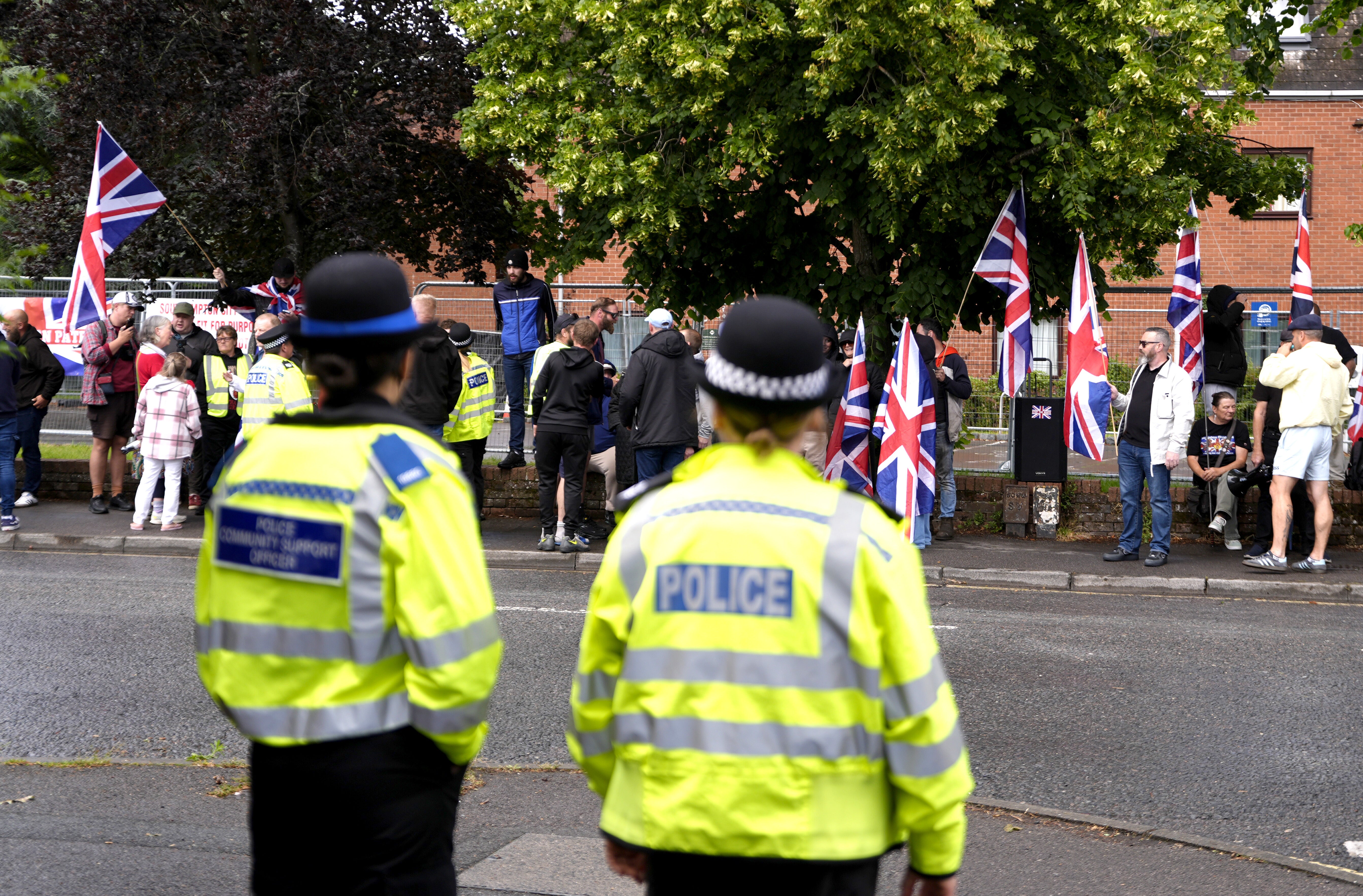 Protesters during an Enough is Enough protest outside the Highfield Hotel in Southampton, after a man from Sudan was arrested over a knife attack in Belfast (Andrew Matthews/PA) (PA Wire)