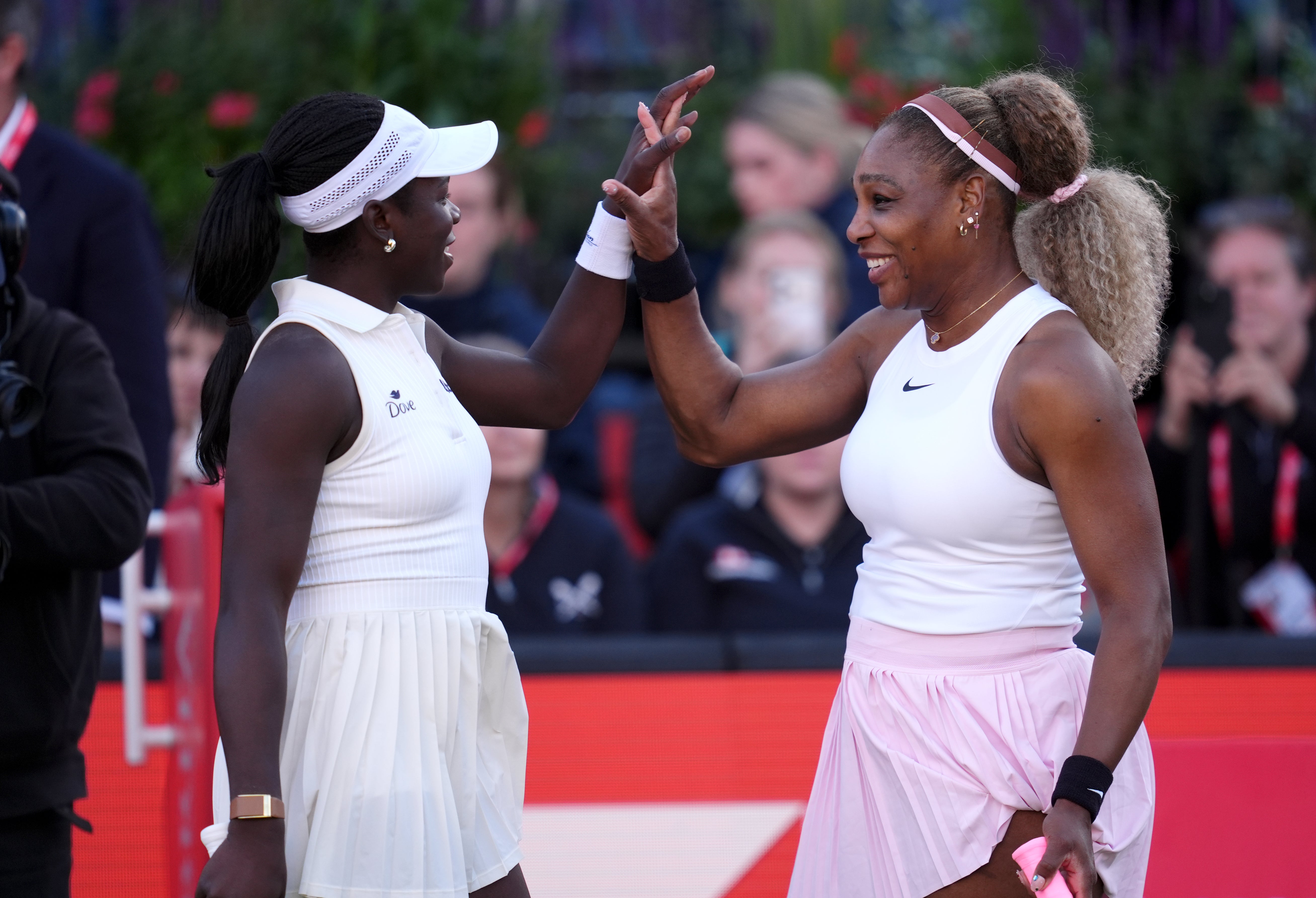 Serena Williams, right, made a winning comeback in partnership with Victoria Mboko, left (Adam Davy/PA) (PA Wire)