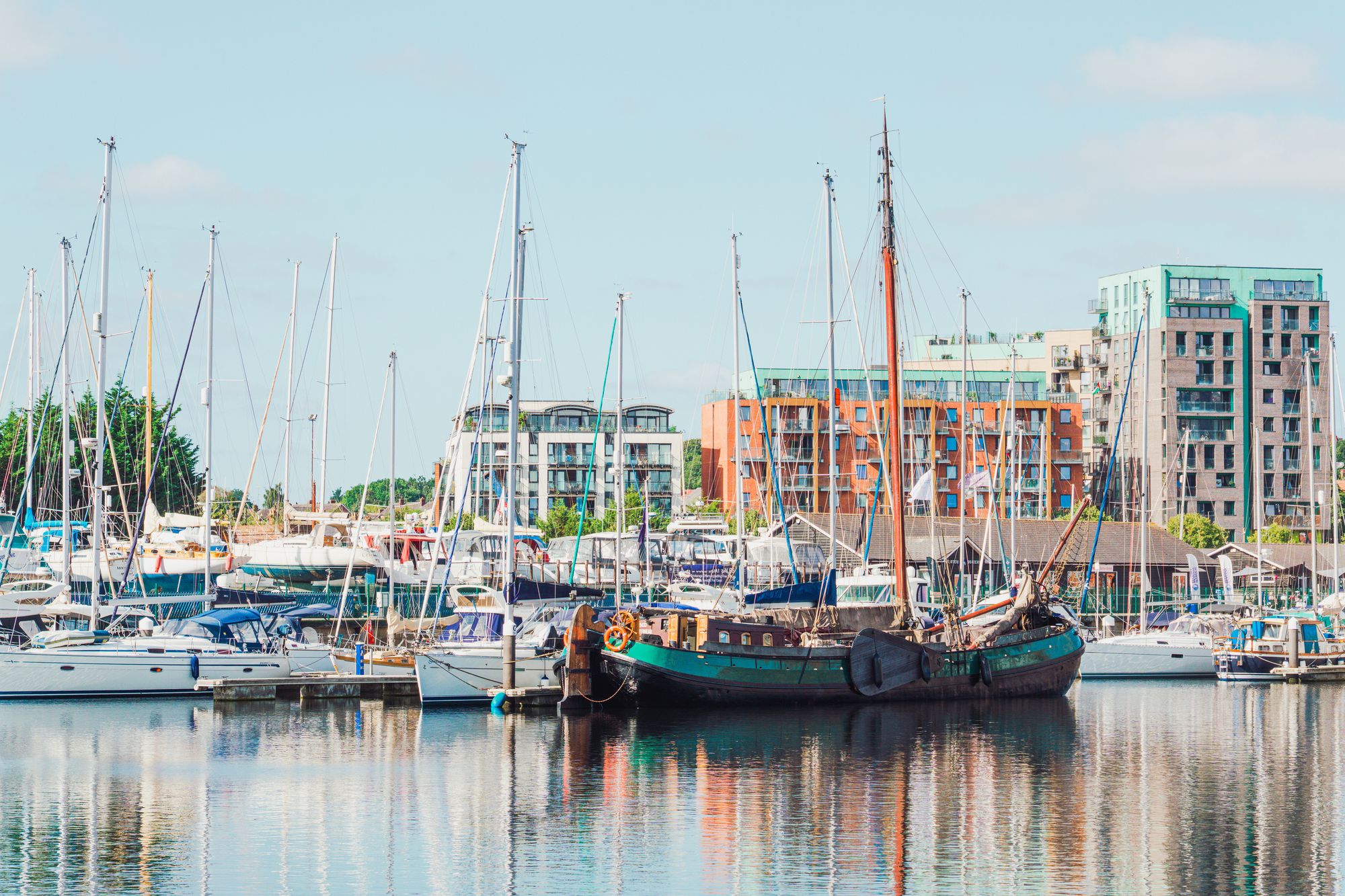 Ipswich's port was once a centre of trade and the waterfront now has modern buildings and plenty of leisure boats