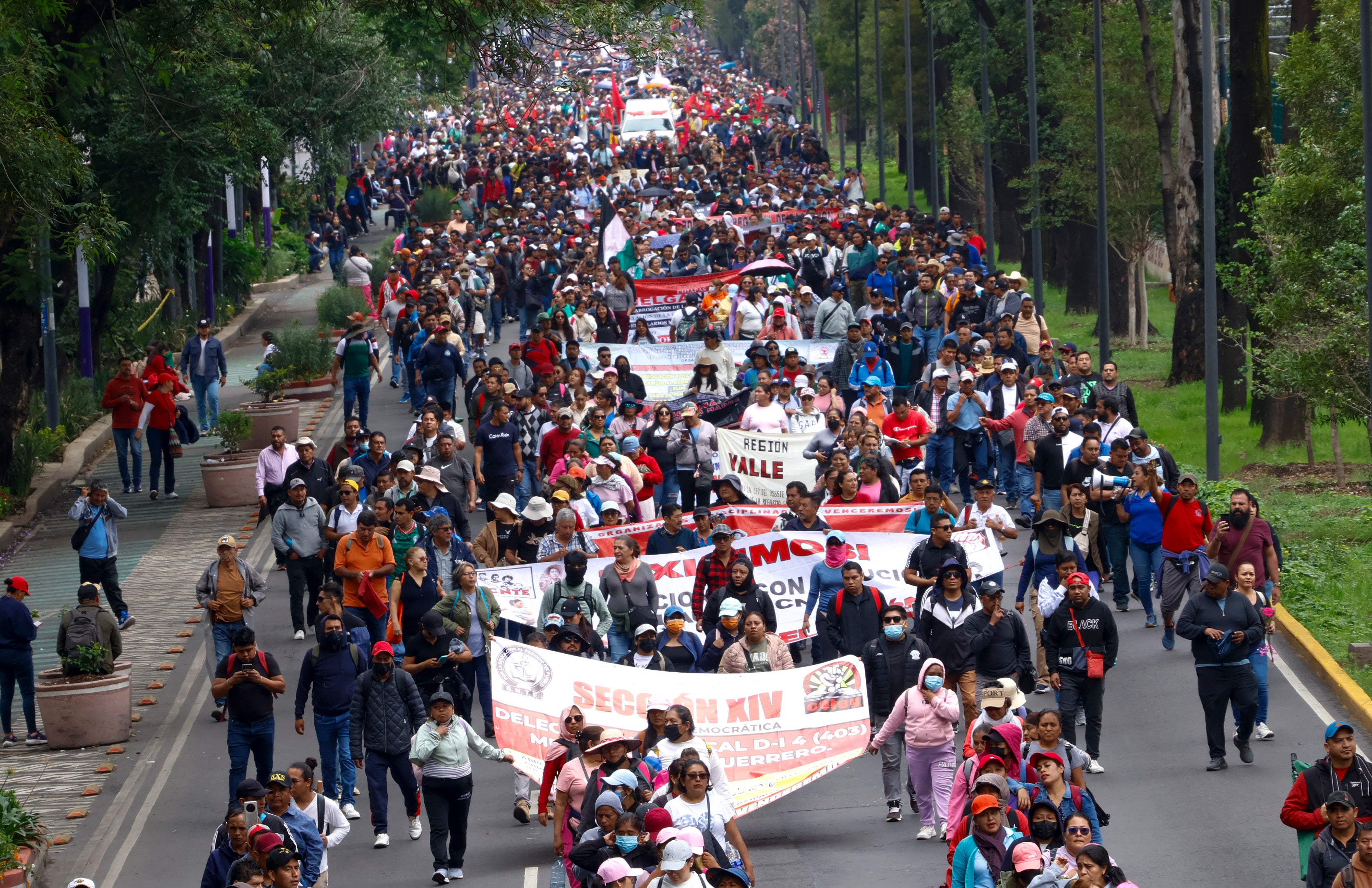 Thousands of protesters blocked the road to the Azteca Stadium (AFP/Getty)