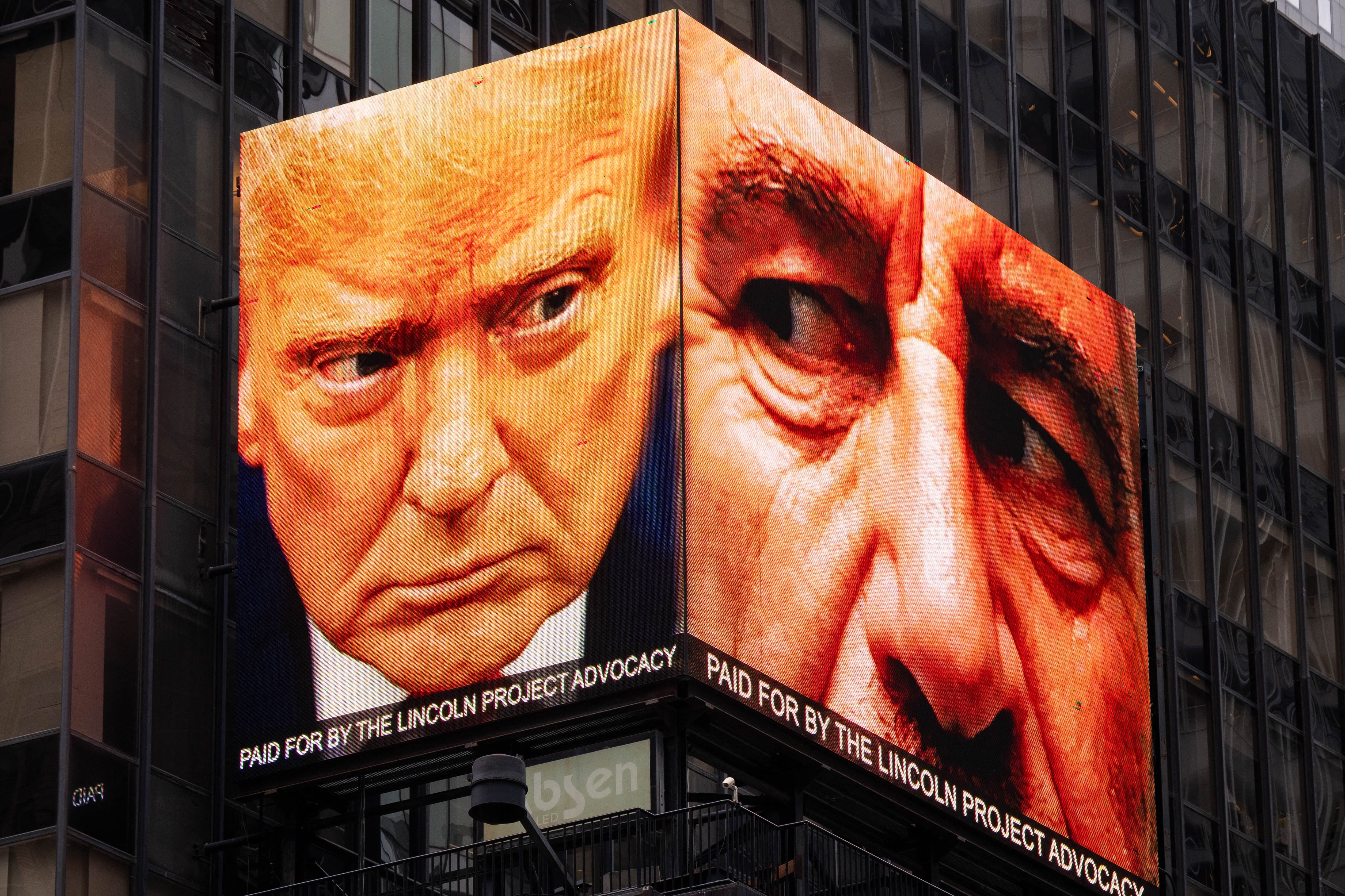 Republicans on the committee have rejected Democrats’ demands for testimony from Donald Trump, who is pictured alongside Epstein in a billbaord from anti-Trump campaign The Lincoln Project