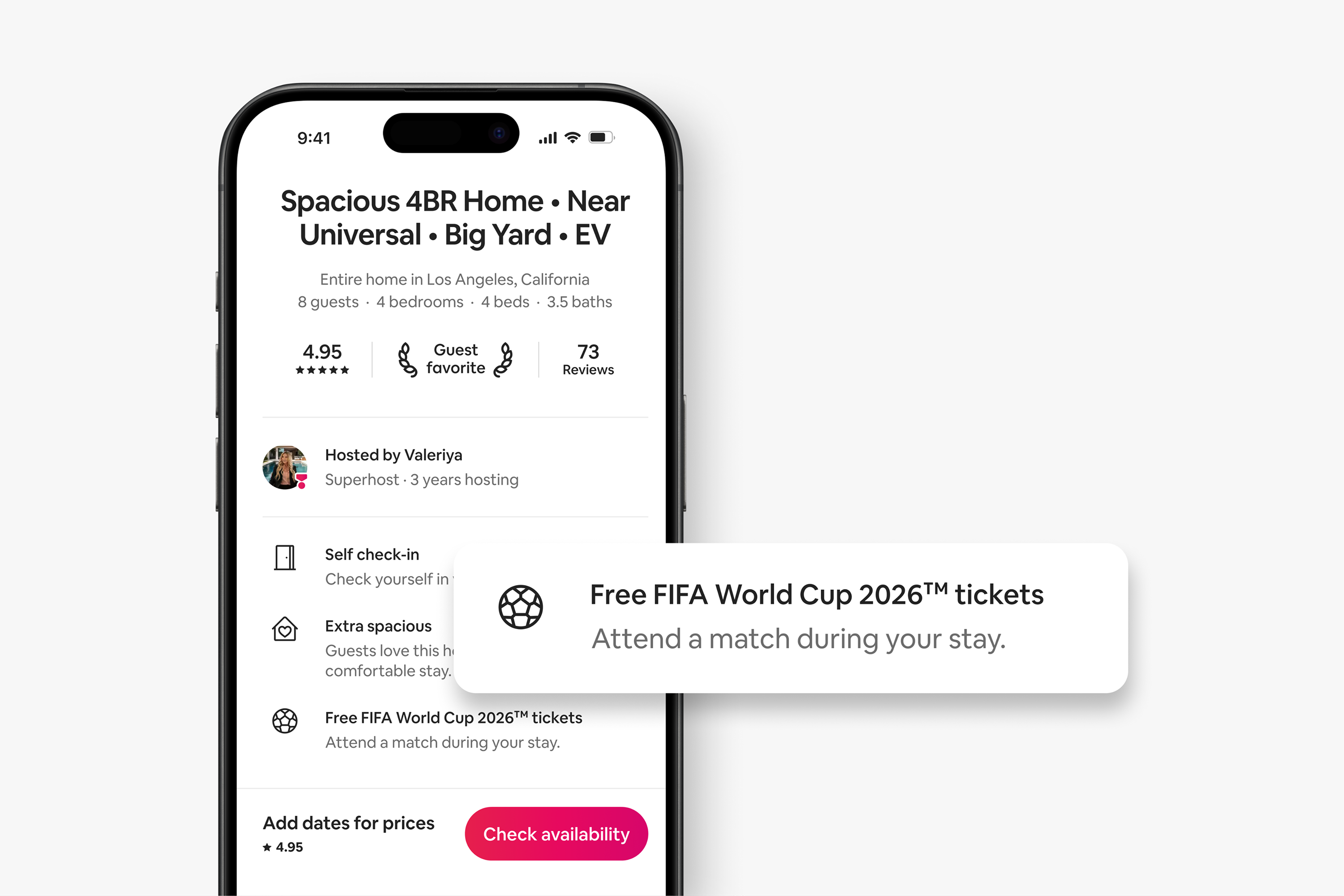 Airbnb listings with a soccer ball on the top of the page will include free World Cup Tickets